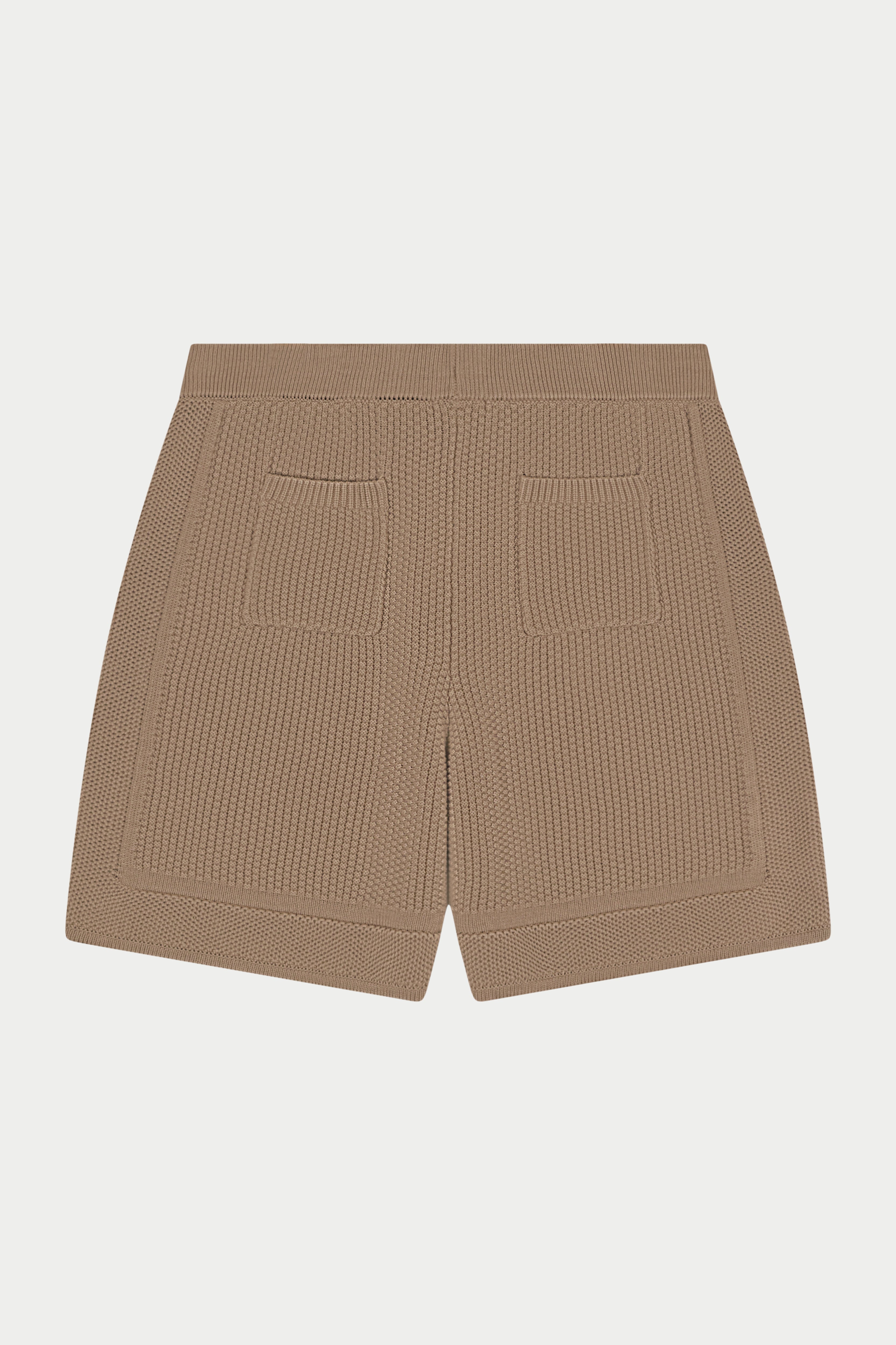 CONTRAST KNIT CROCHET SHORTS - BROWN