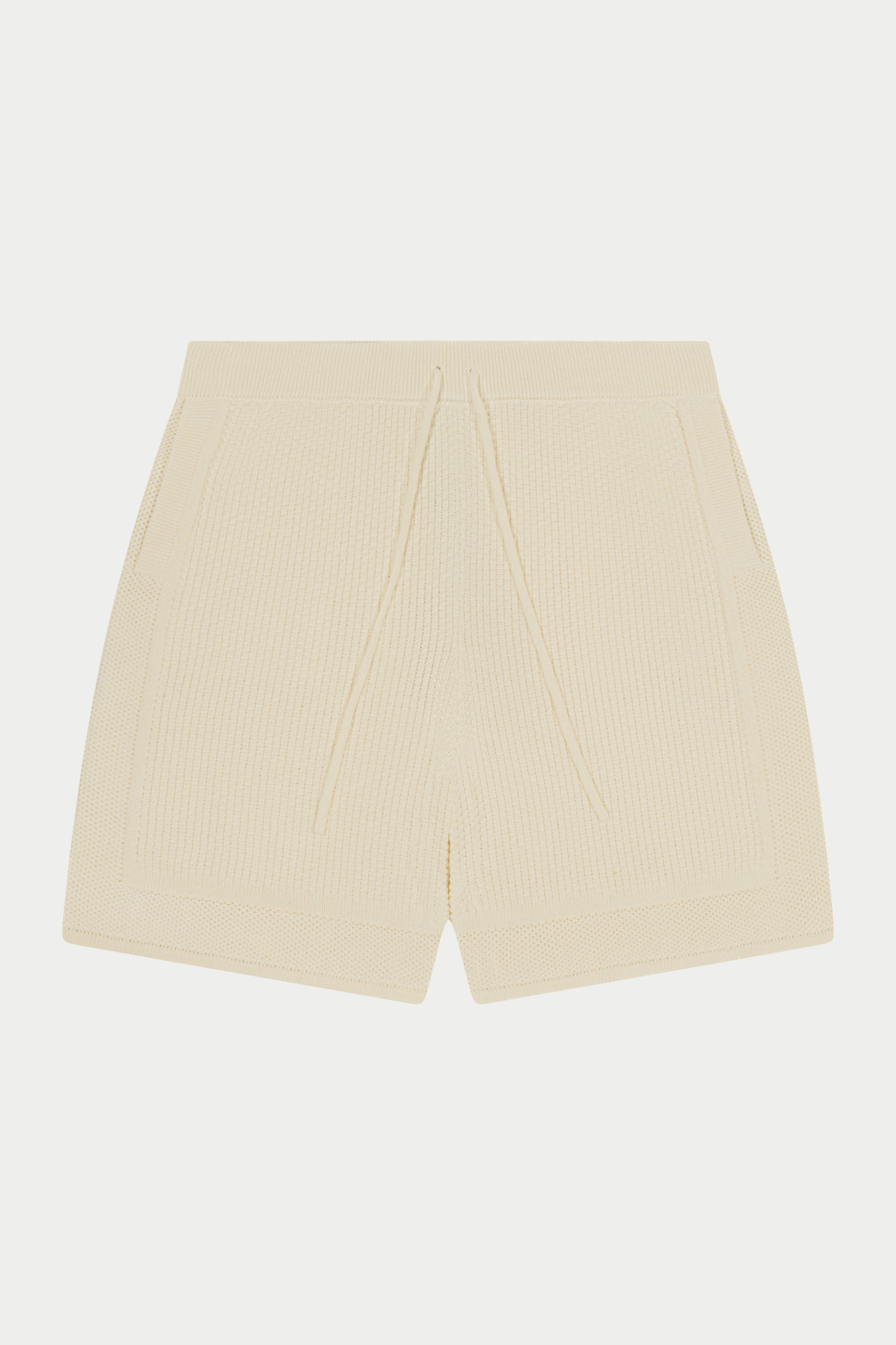 CONTRAST KNIT CROCHET SHORTS - OFF WHITE