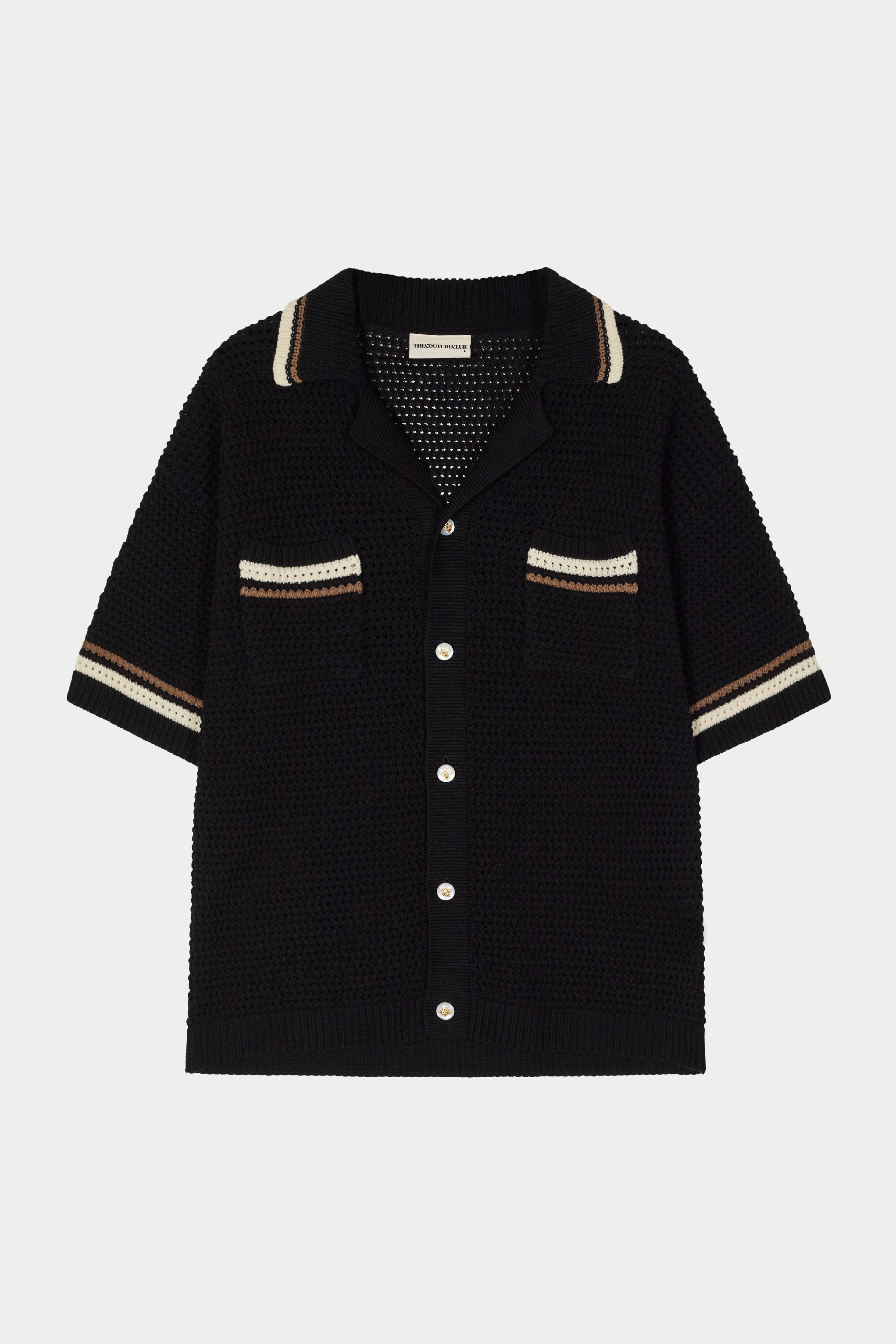 CROCHET KNITTED STRIPE T-SHIRT - BLACK | The Couture Club