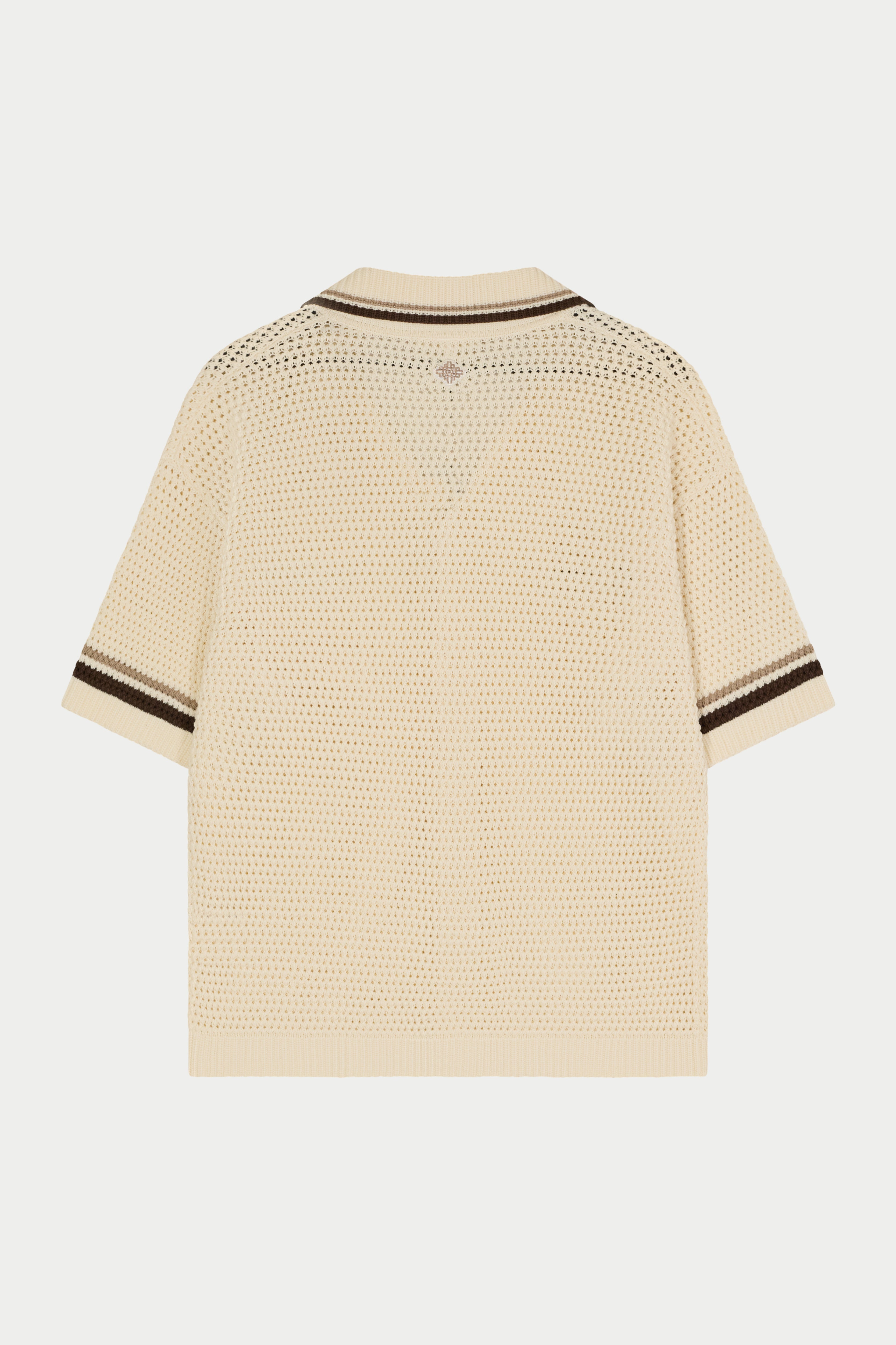 CROCHET KNITTED STRIPE BUTTON THROUGH SHIRT - OFF WHITE