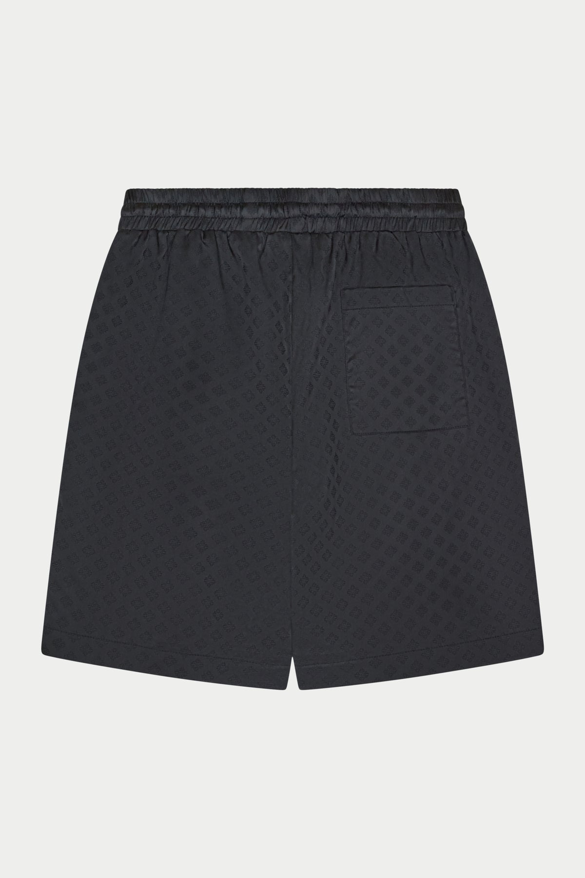 Black satin shorts on a white background