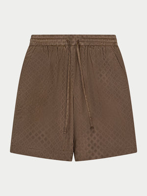 SATIN JACQUARD SHORTS - BROWN