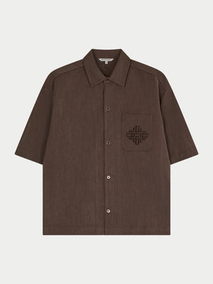 LASER CUT EMBLEM SHIRT - BROWN