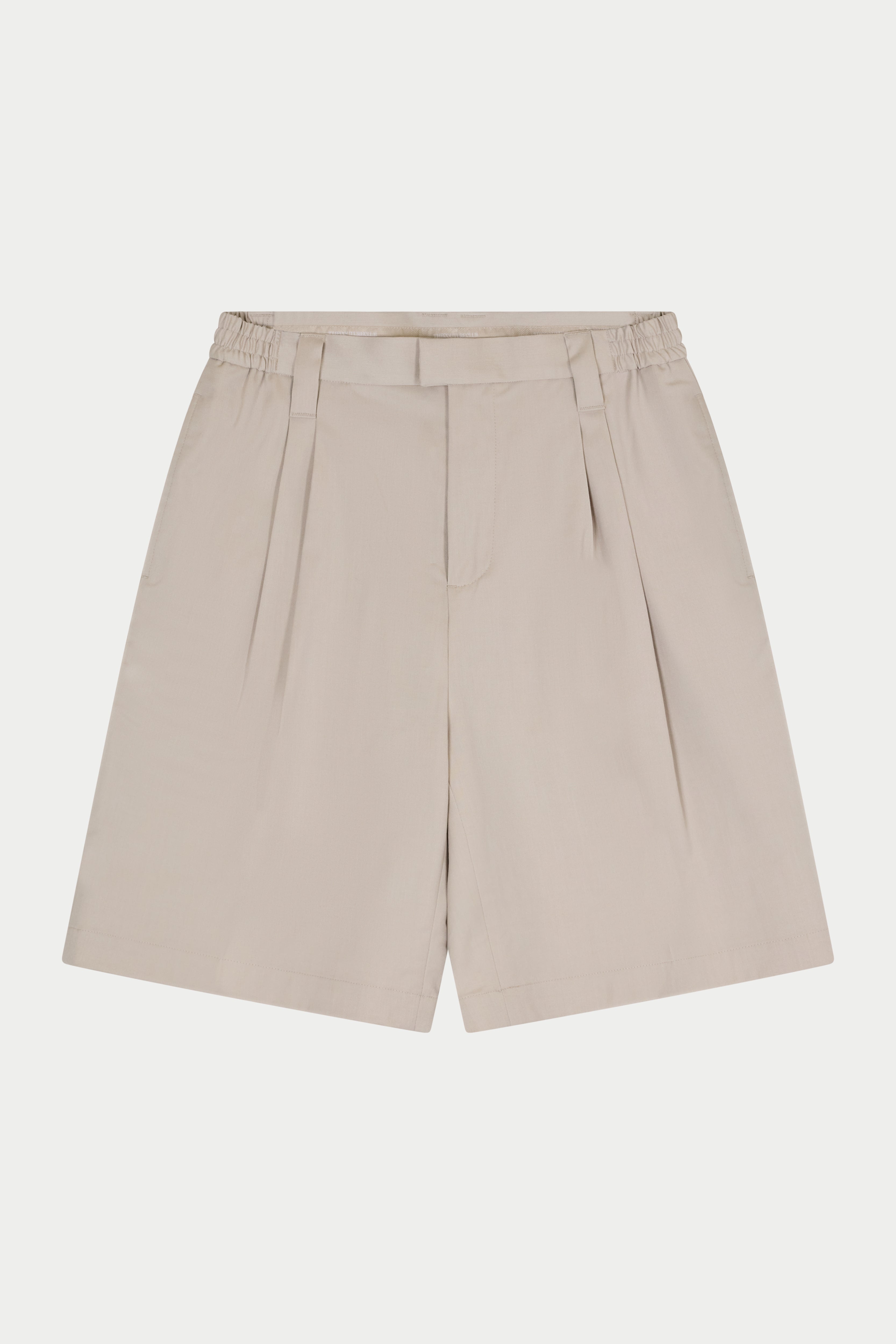 Beige tailored shorts on a white background