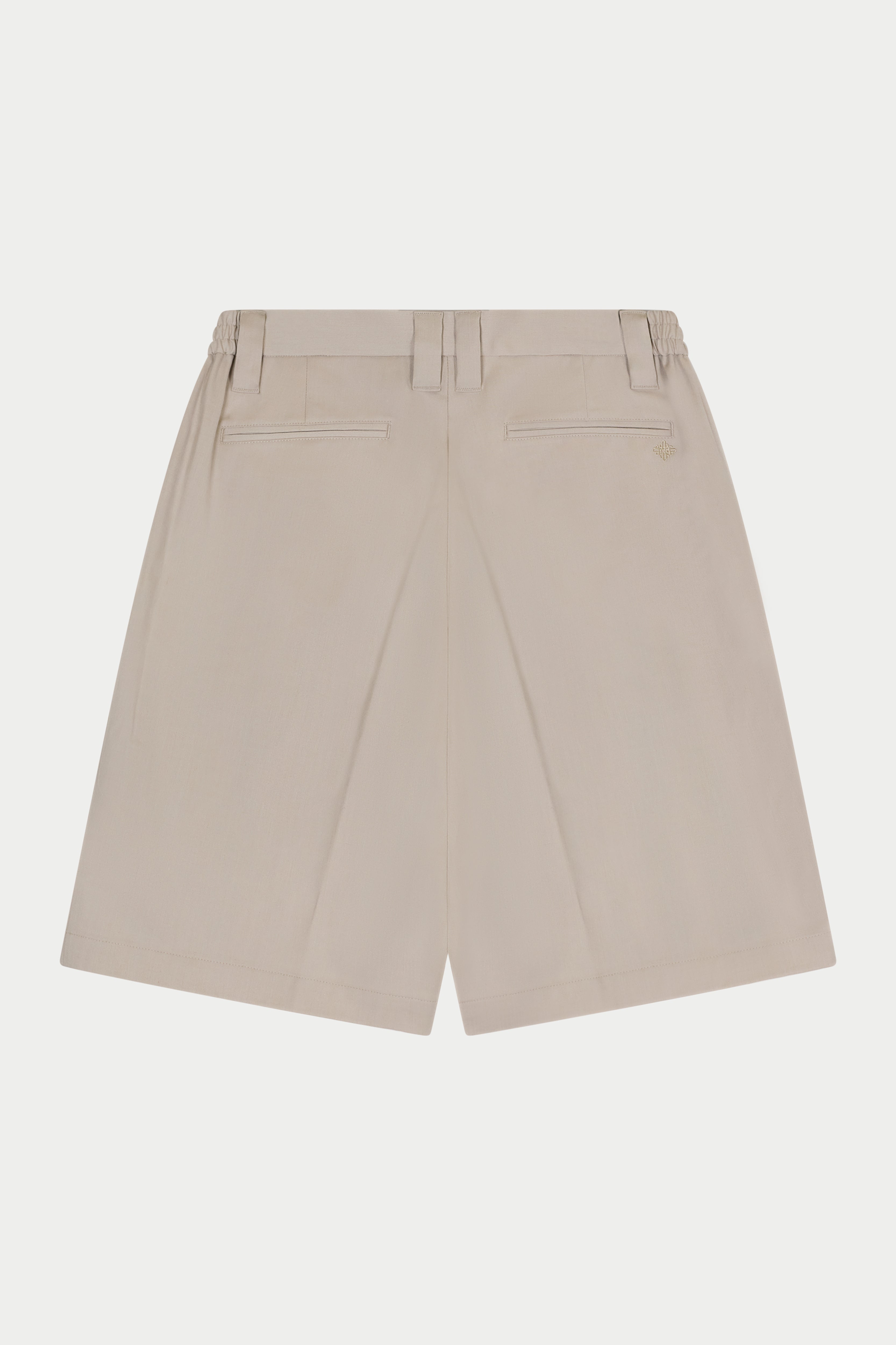 Beige tailored shorts on a white background