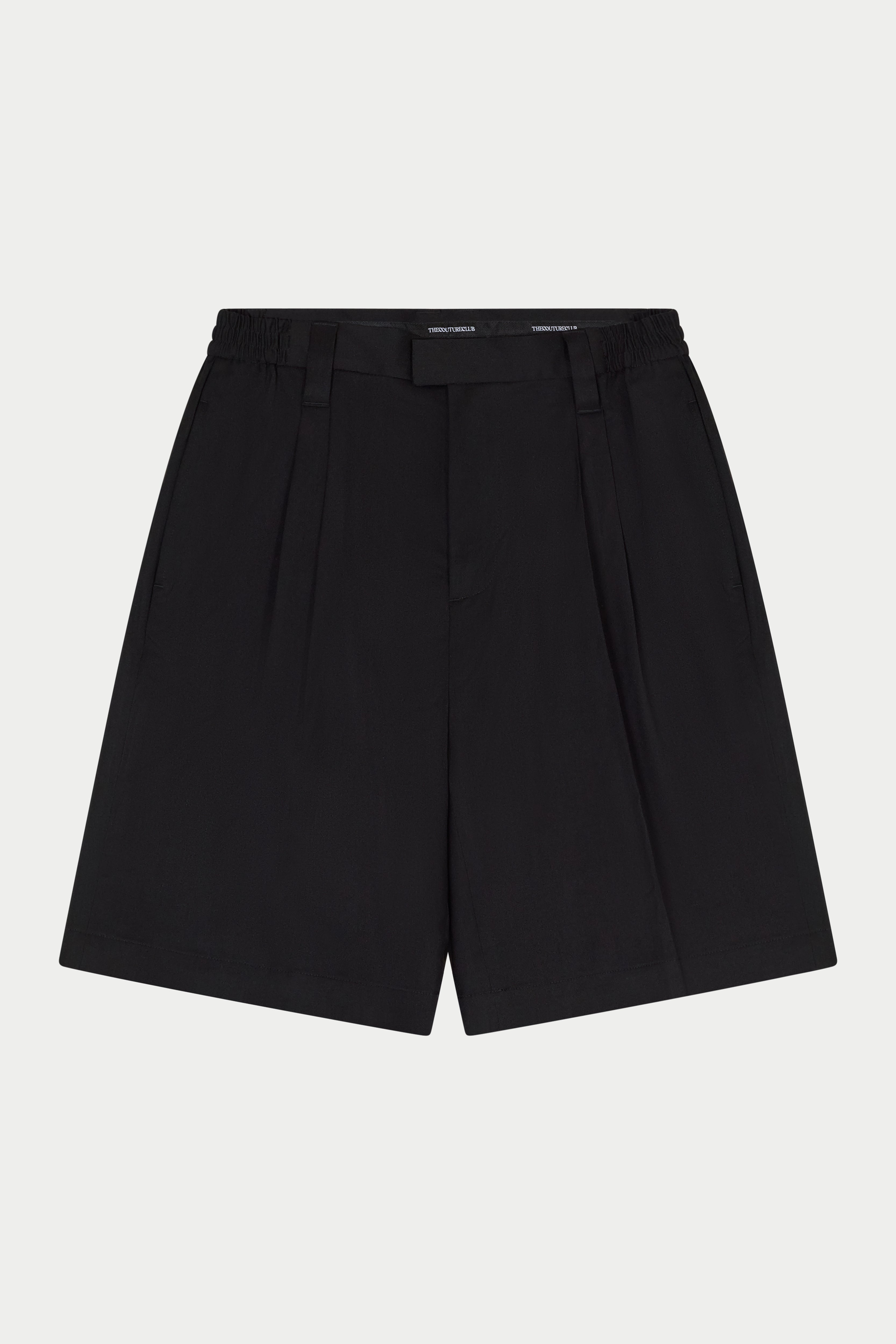 Black tailored shorts on a white background