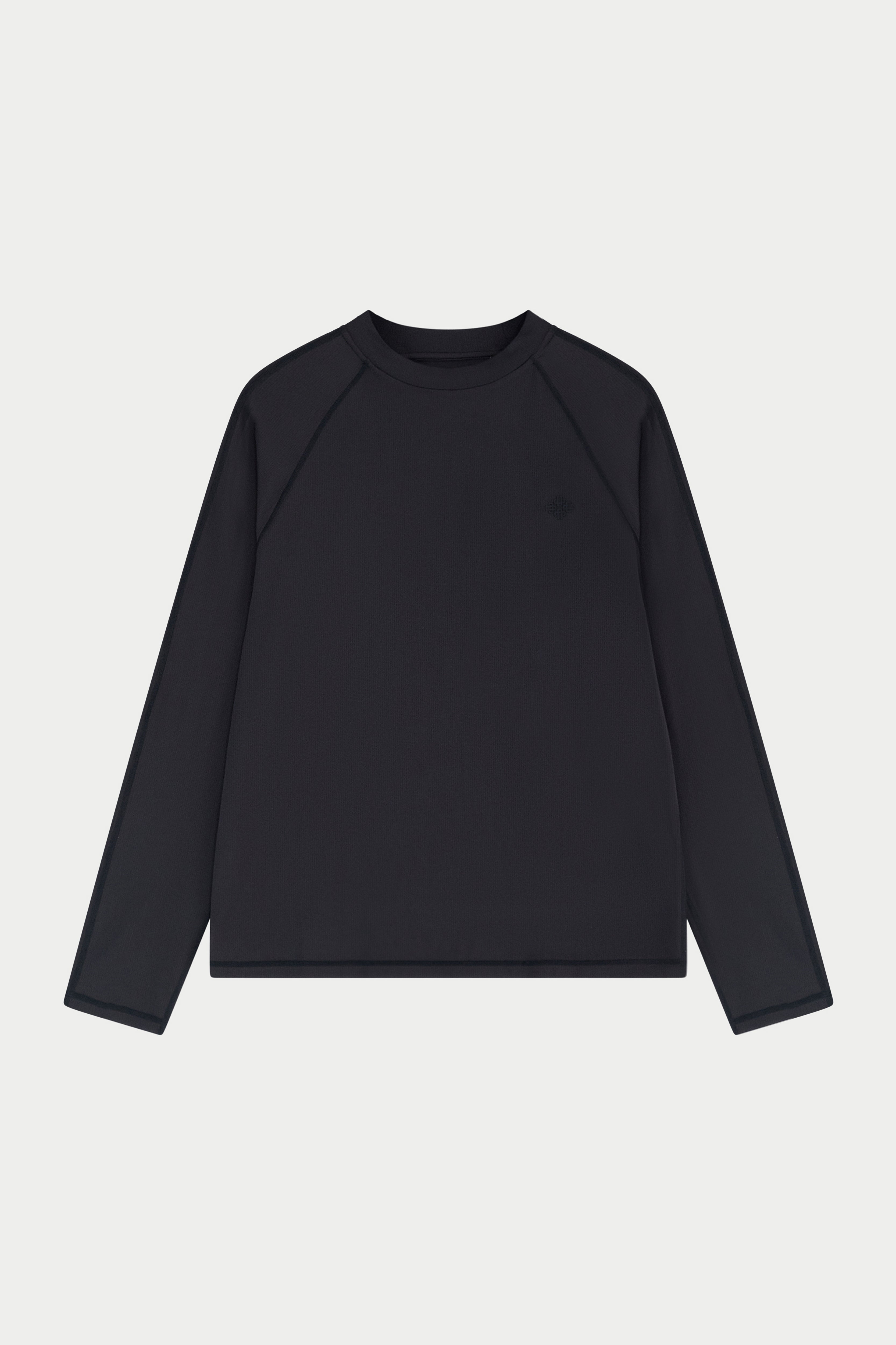 Black long-sleeve shirt on a light grey background