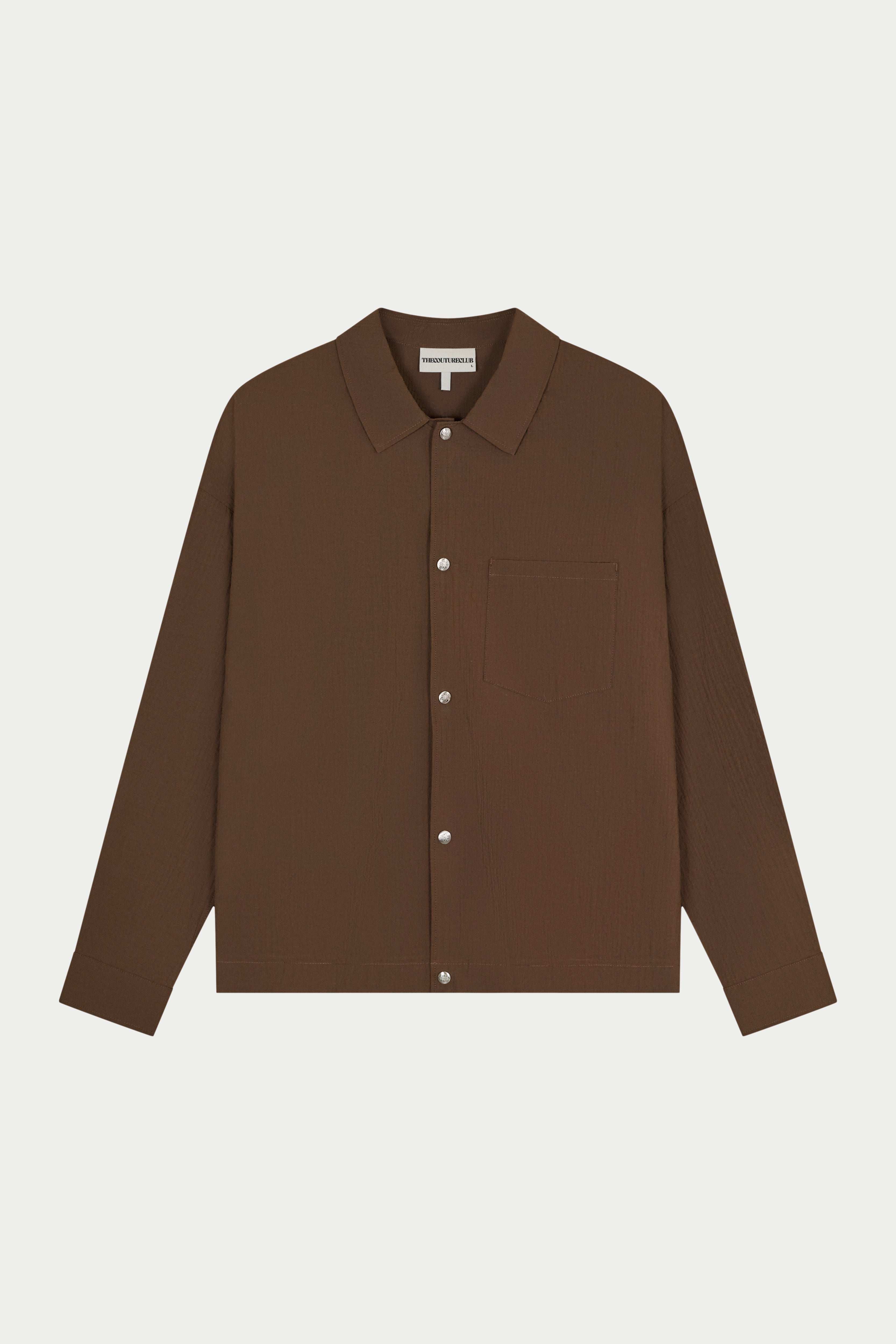 TEXTURED LONG SLEEVE SHIRT - BROWN
