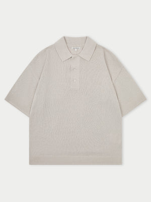 FINE GAUGE KNITTED SHORT SLEEVE POLO - MUSHROOM