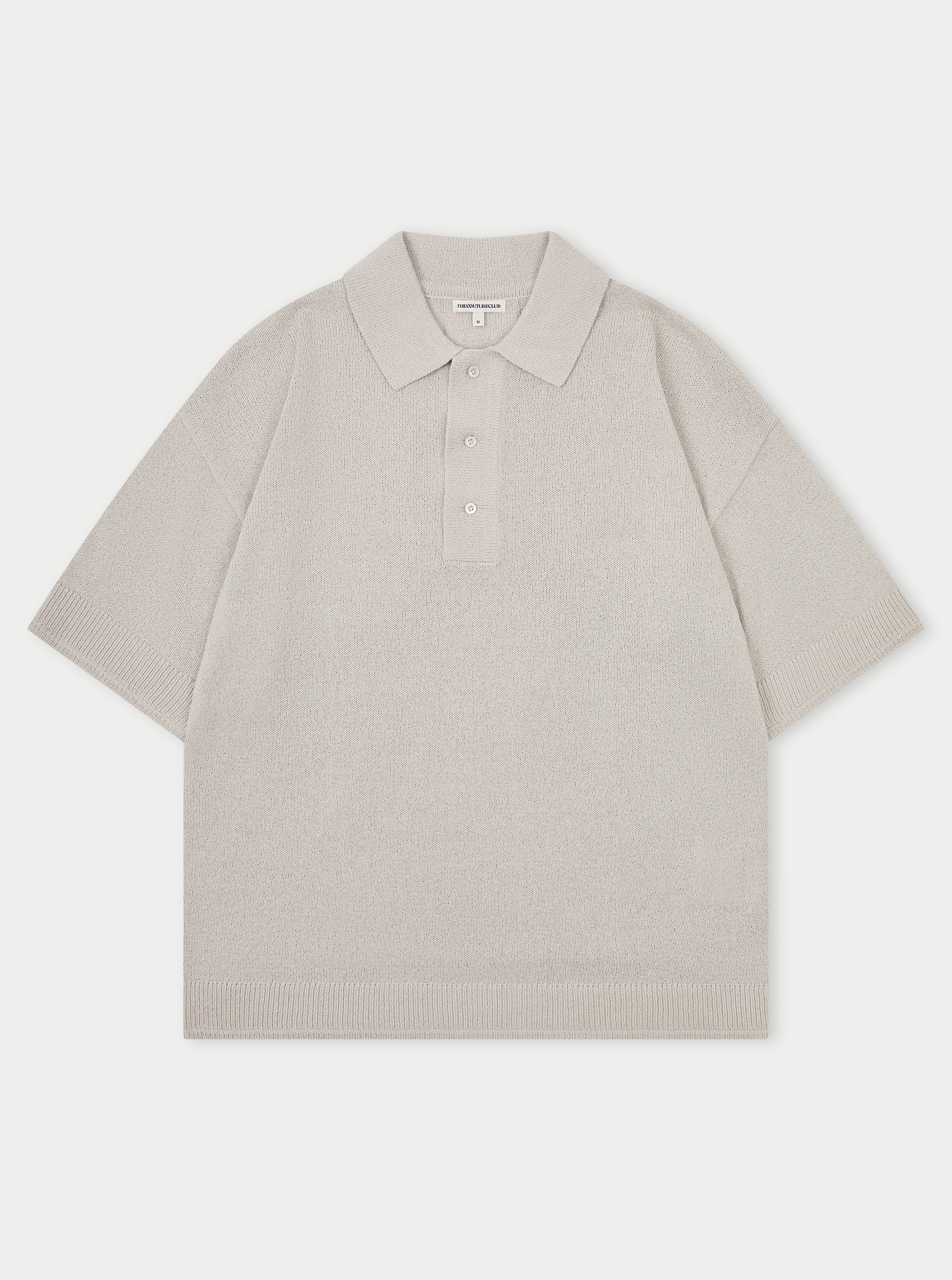FINE GAUGE KNITTED SHORT SLEEVE POLO - MUSHROOM