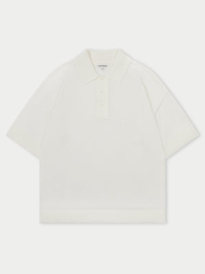 FINE GAUGE KNITTED SHORT SLEEVE POLO - WHITE