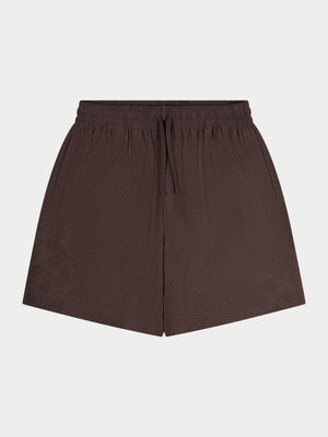 TOWELLING JACQUARD EMBLEM SHORTS - BROWN