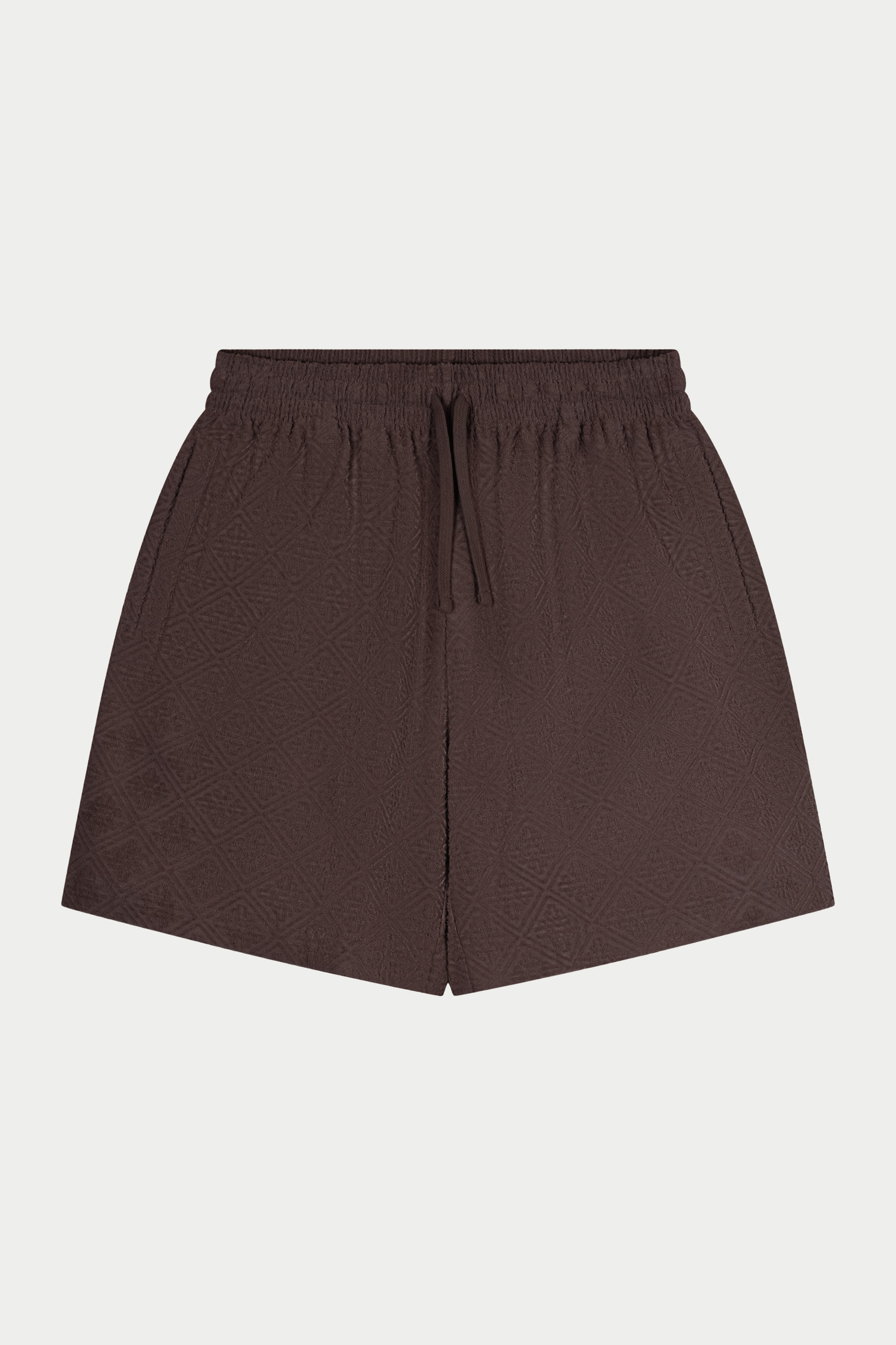 TOWELLING JACQUARD EMBLEM SHORTS - BROWN