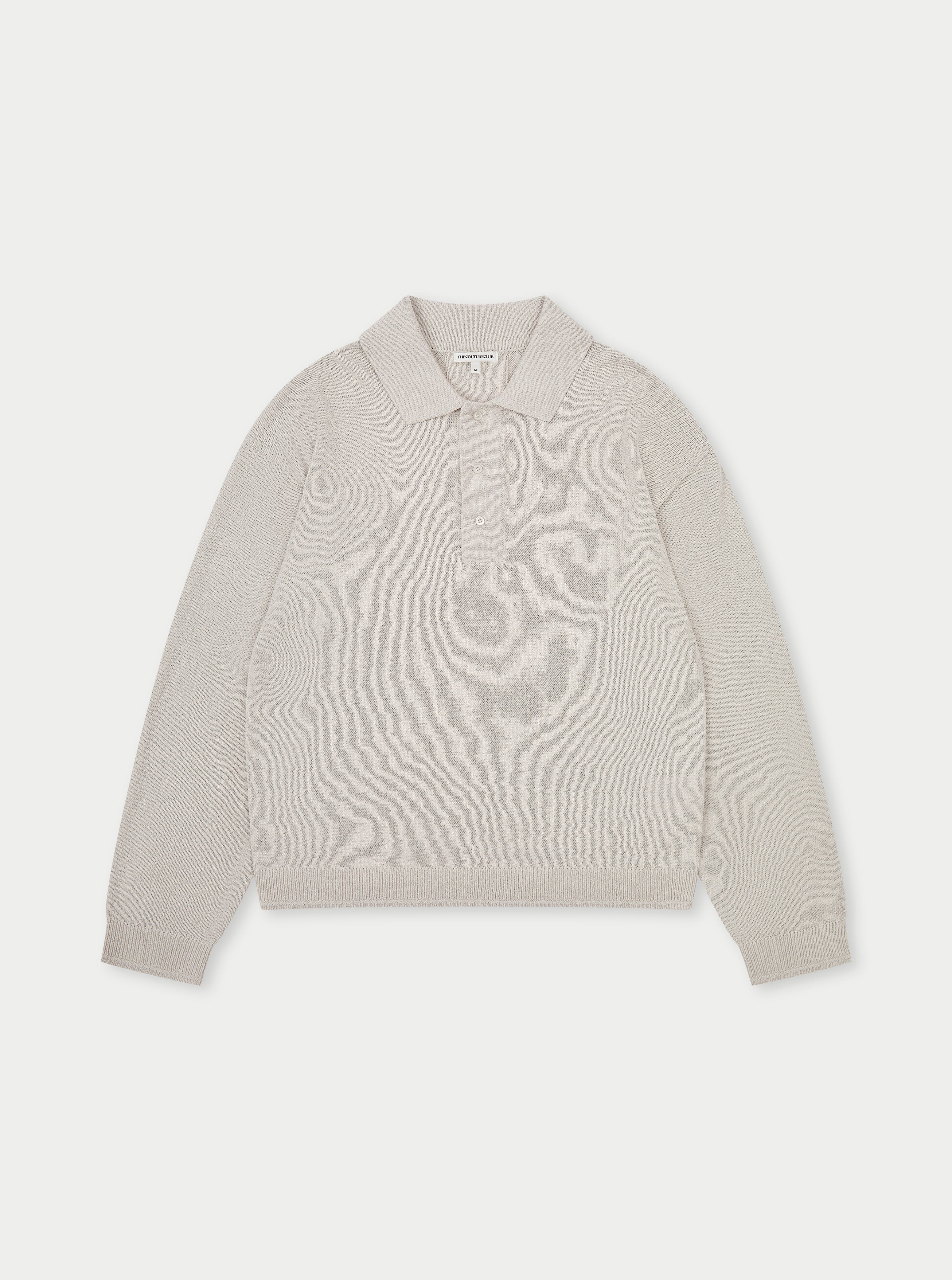 FINE GAUGE KNITTED LONG SLEEVE POLO - MUSHROOM