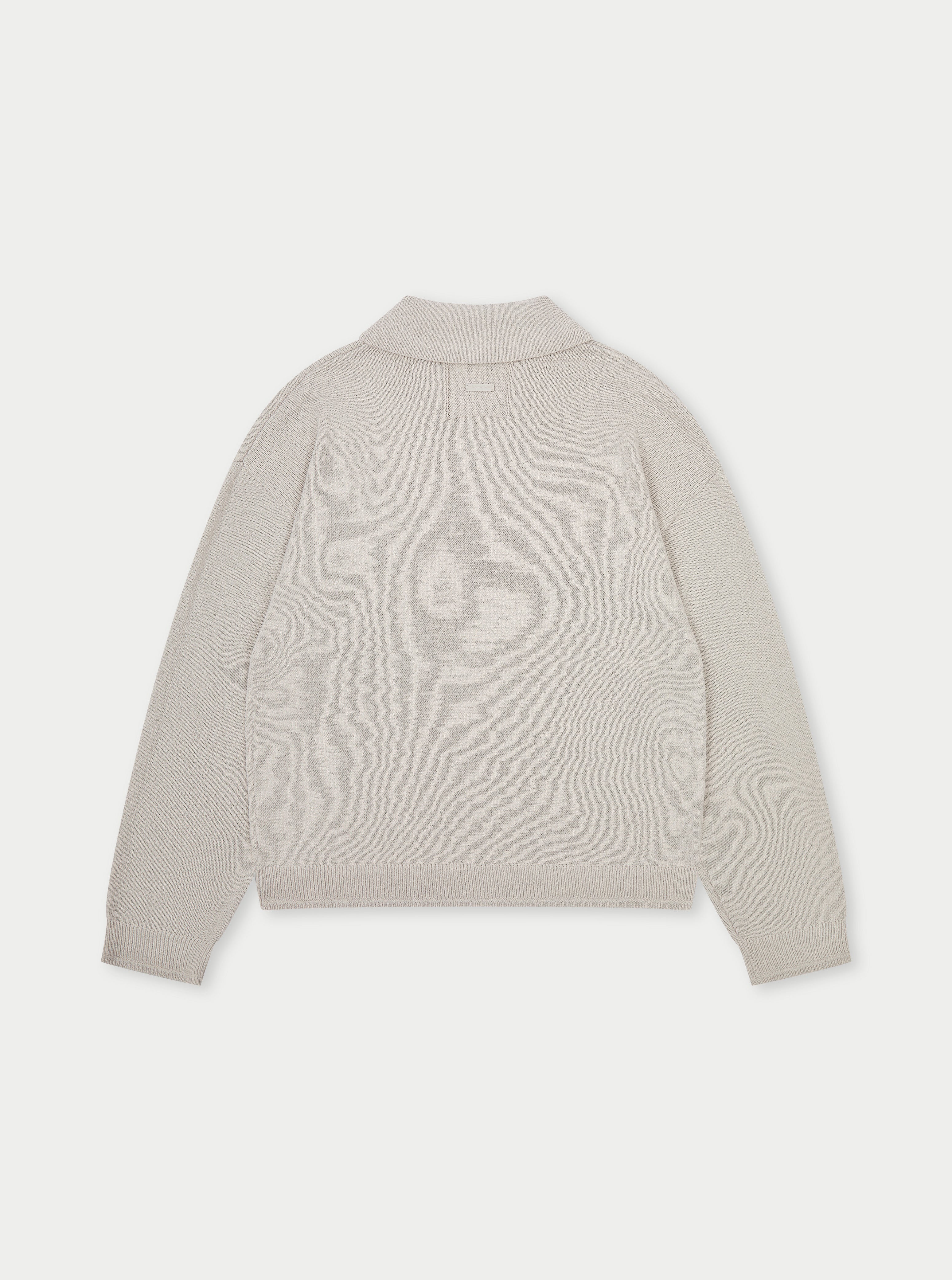 FINE GAUGE KNITTED LONG SLEEVE POLO - MUSHROOM