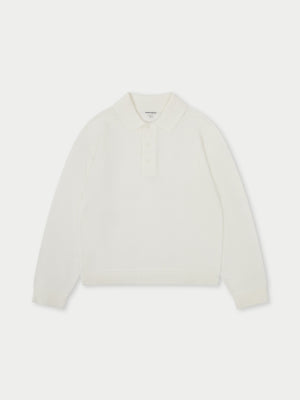 FINE GAUGE KNITTED LONG SLEEVE POLO - WHITE