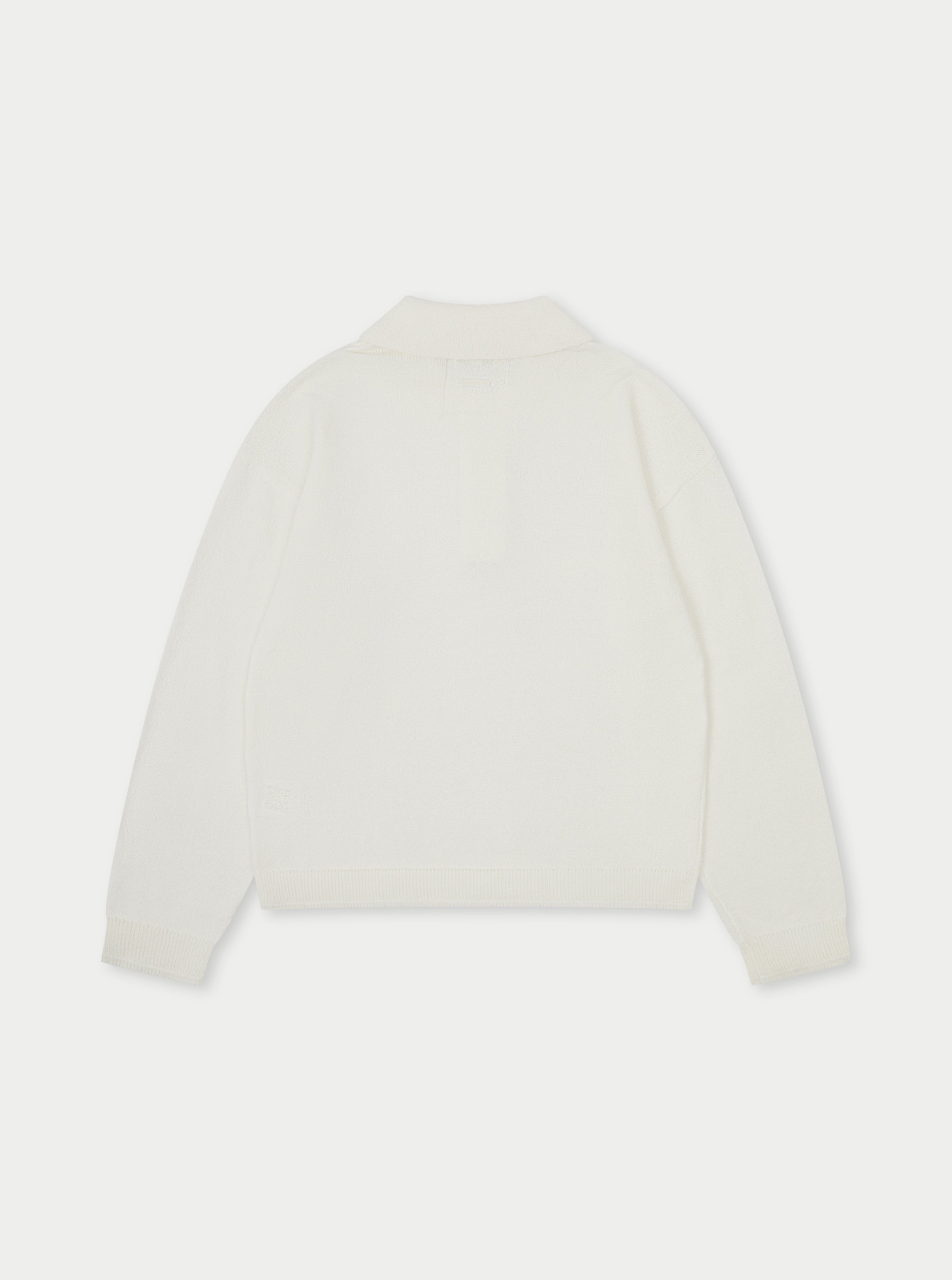 FINE GAUGE KNITTED LONG SLEEVE POLO - WHITE