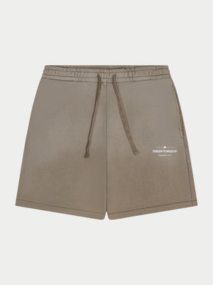 SPRAY WASH COPYRIGHT MULTI GRAPHIC SHORTS - BEIGE