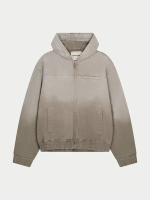 WASHED TWILL HOODED PADDED JACKET - STONE