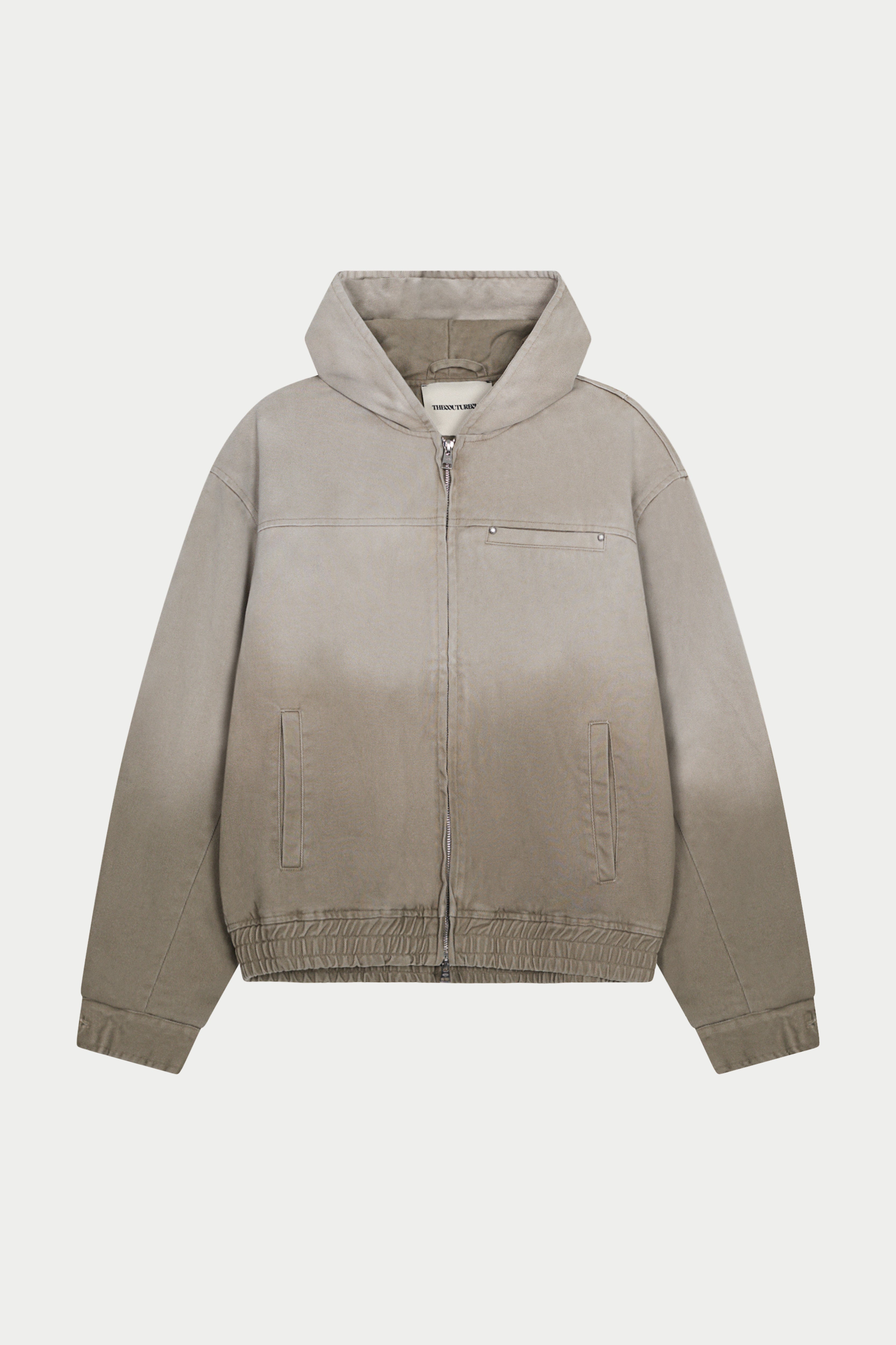 WASHED TWILL HOODED PADDED JACKET - STONE