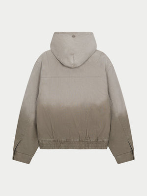 WASHED TWILL HOODED PADDED JACKET - STONE