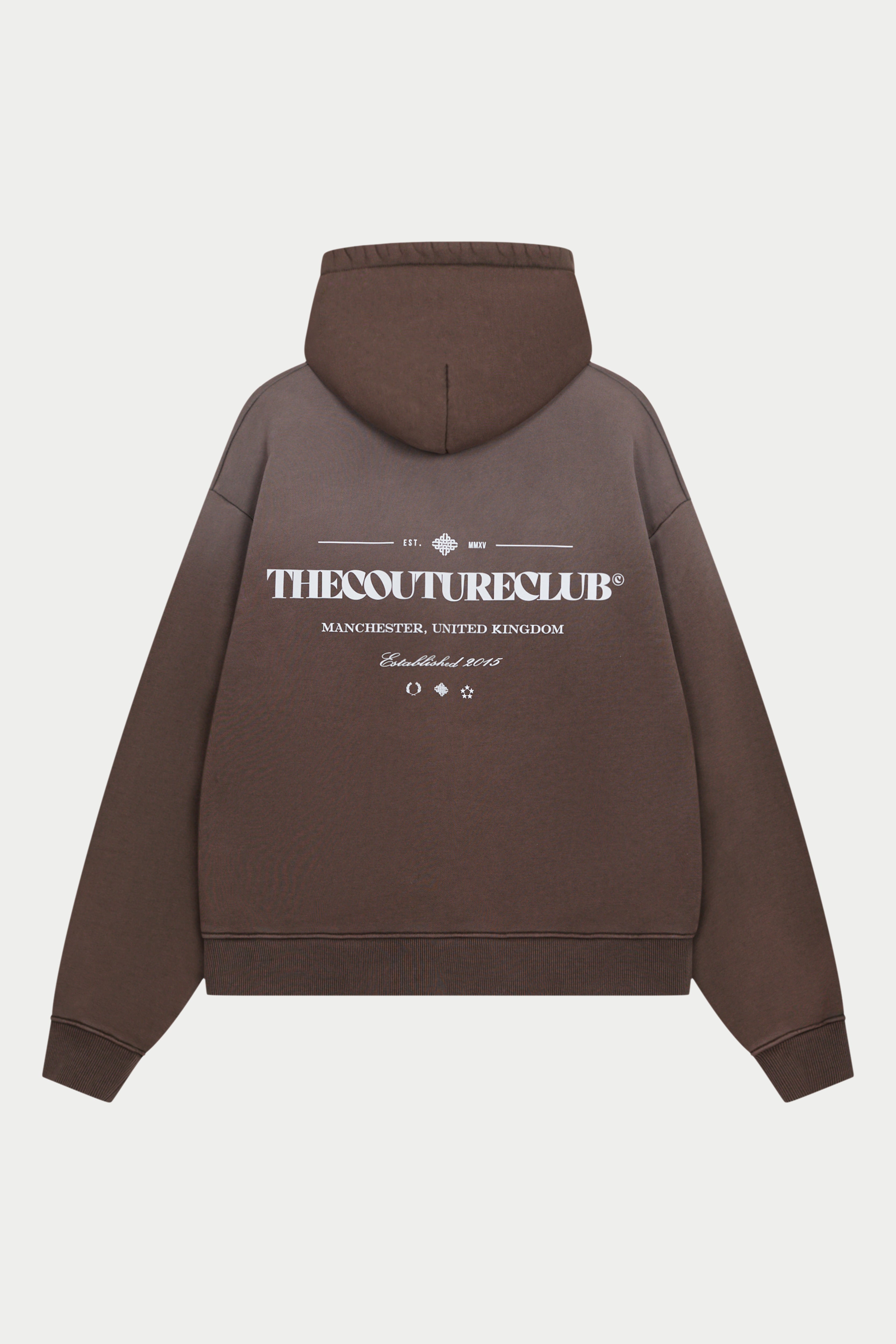 SPRAY WASH COPYRIGHT MULTI GRAPHIC ZIP THROUGH HOODIE - BROWN