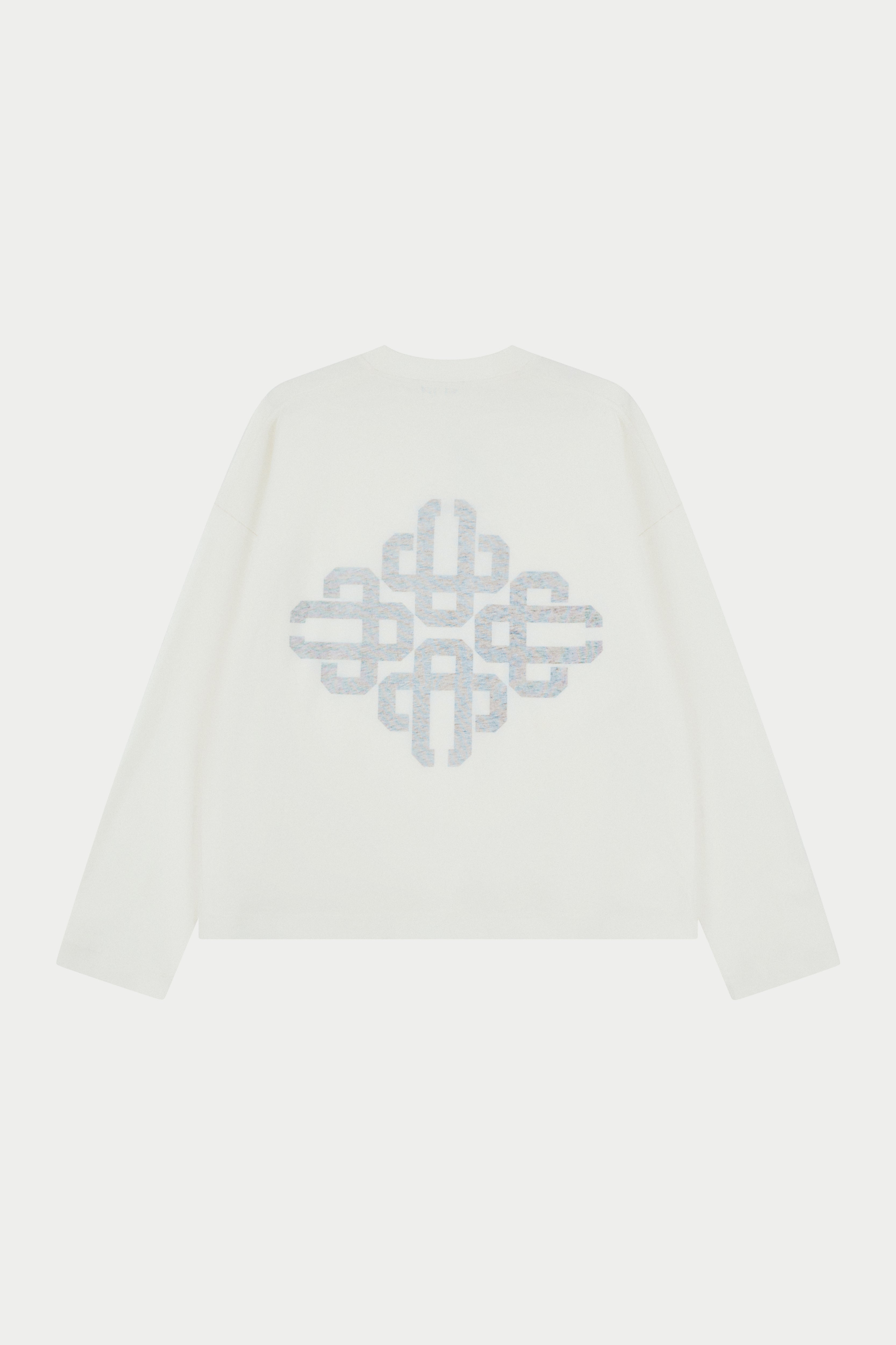 White t-shirt with a grey geometric pattern on a white background