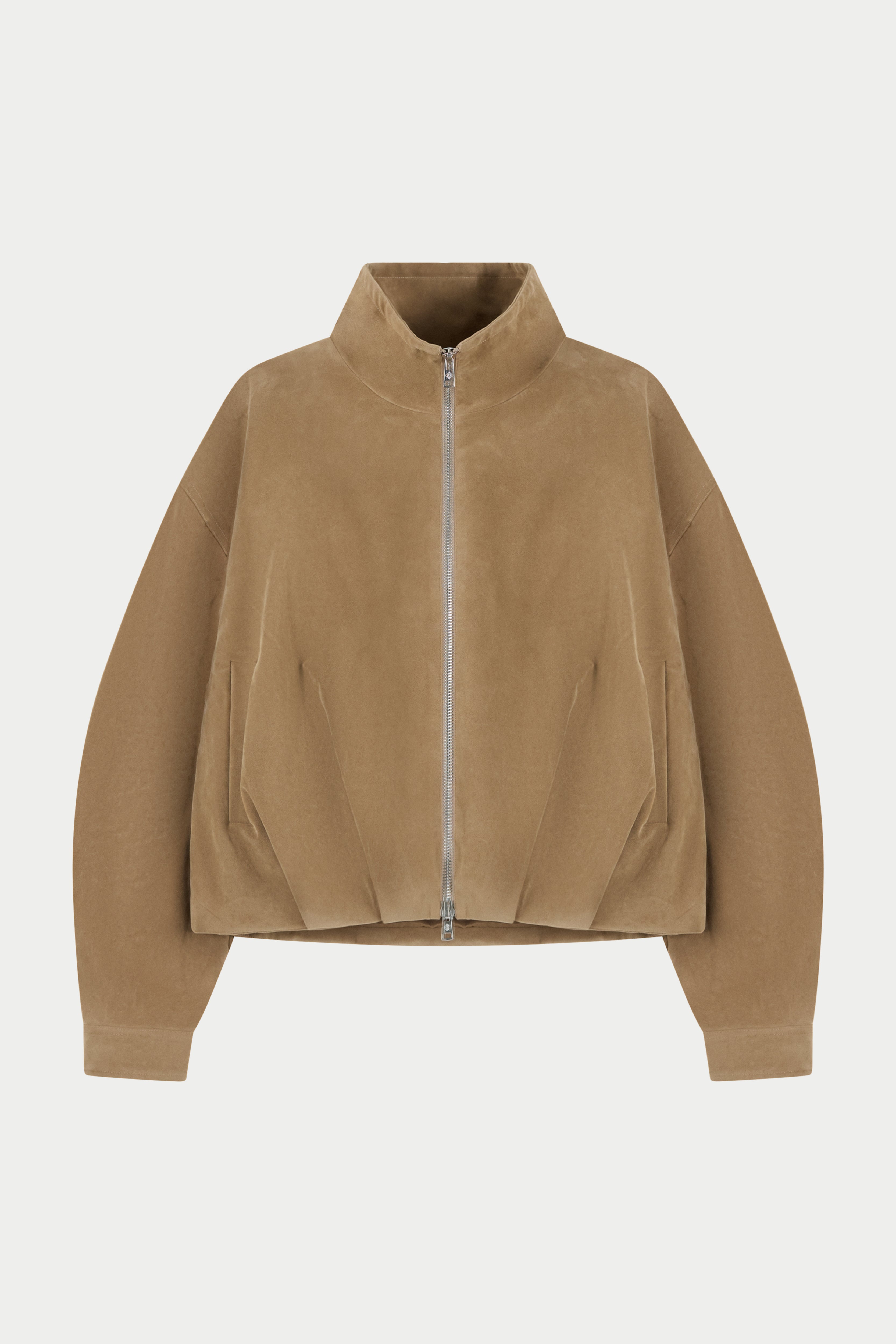 FAUX SUEDE FUNNEL NECK JACKET - BEIGE