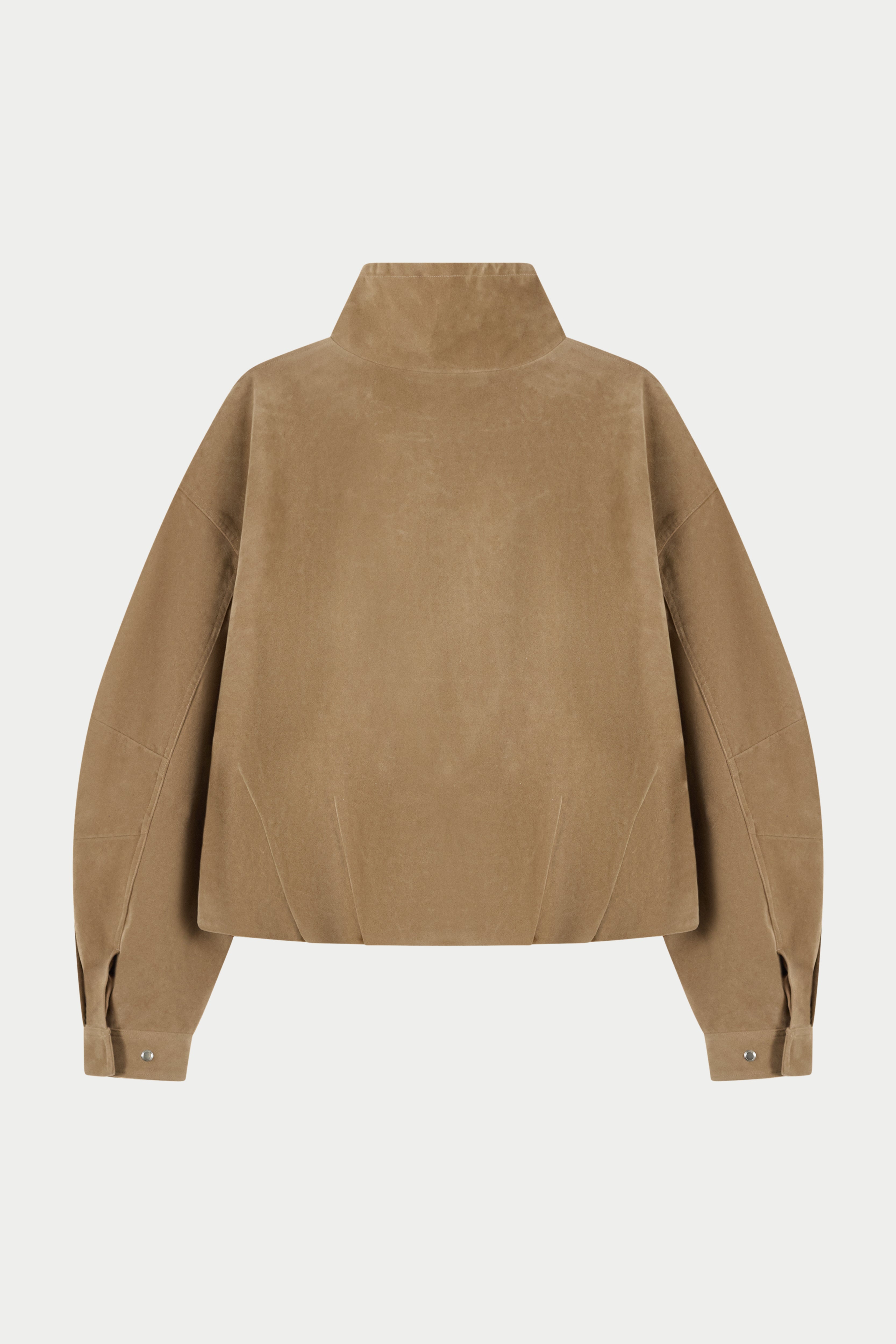 FAUX SUEDE FUNNEL NECK JACKET - BEIGE