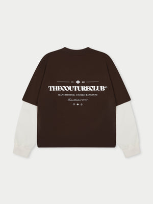 WAFFLE DOUBLE LAYER GRAPHIC T-SHIRT - BROWN