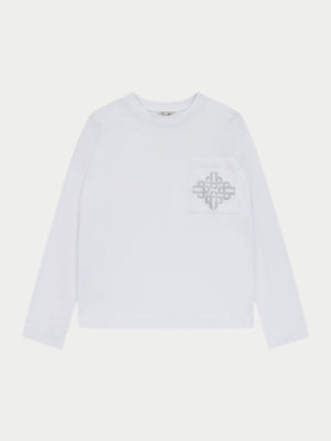 LIGHTWEIGHT LONG SLEEVE EMBLEM POCKET T-SHIRT - WHITE