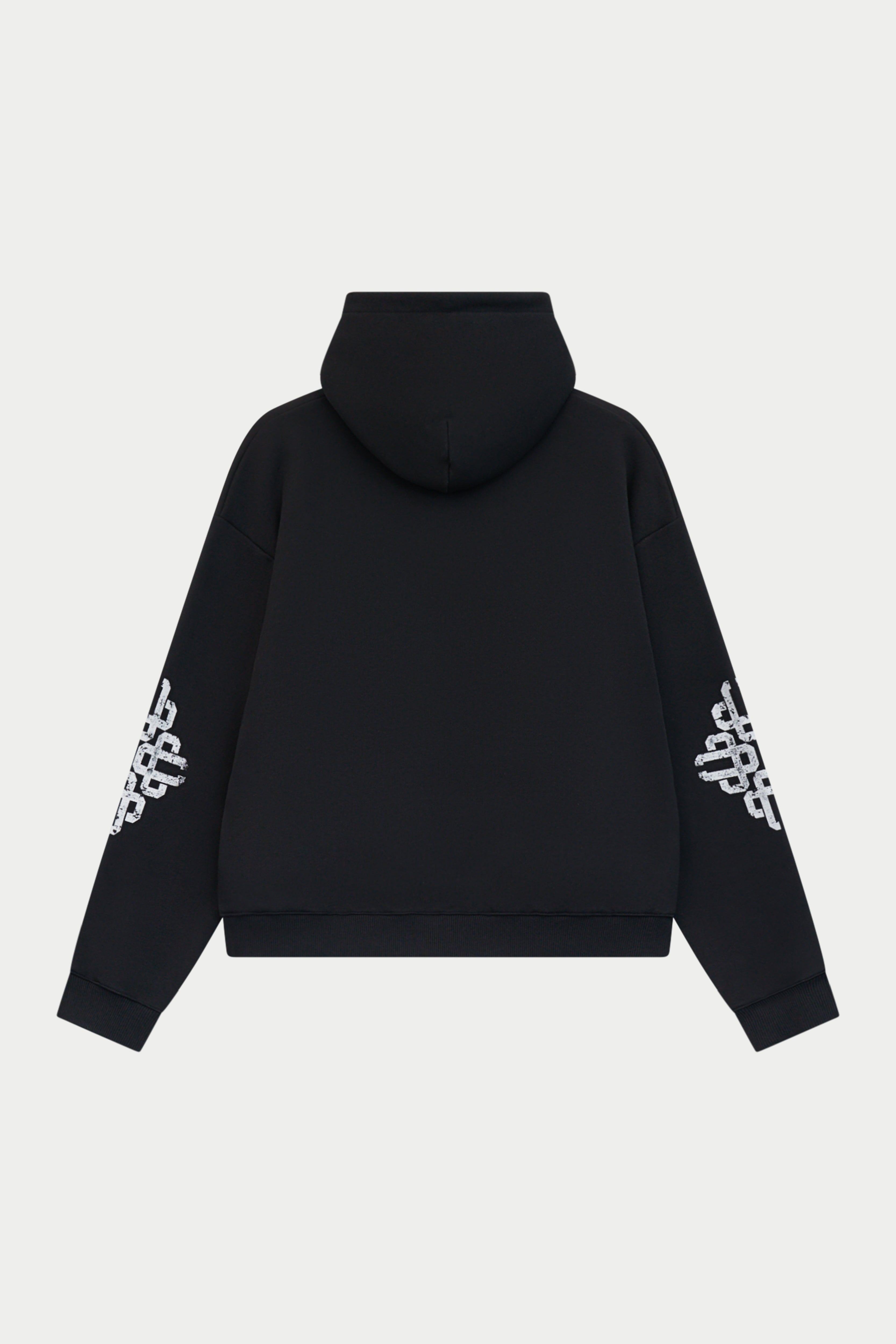 CRACKED EMBLEM SLEEVE PRINT HOODIE - BLACK