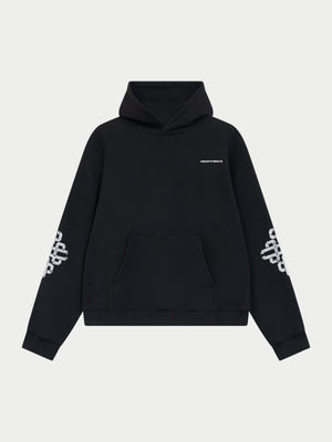 CRACKED EMBLEM SLEEVE PRINT HOODIE - BLACK