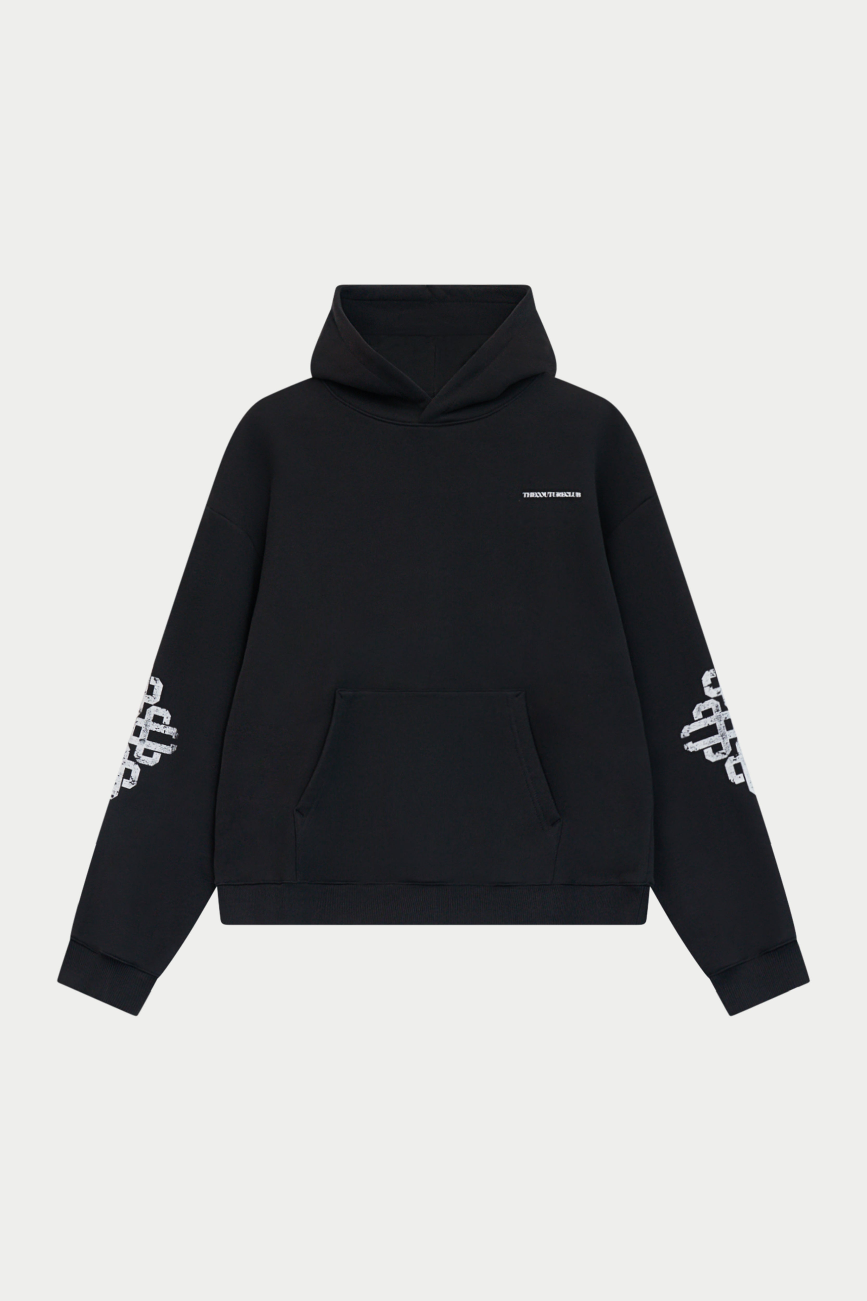 CRACKED EMBLEM SLEEVE PRINT HOODIE - BLACK