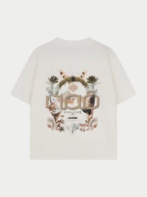 Off white t-shirt with graphic design on a white background