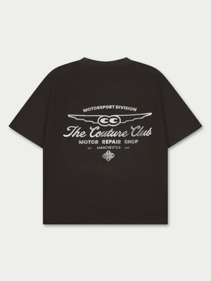 MOTOR REPAIR SHOP GRAPHIC T-SHIRT - CHARCOAL WHITE