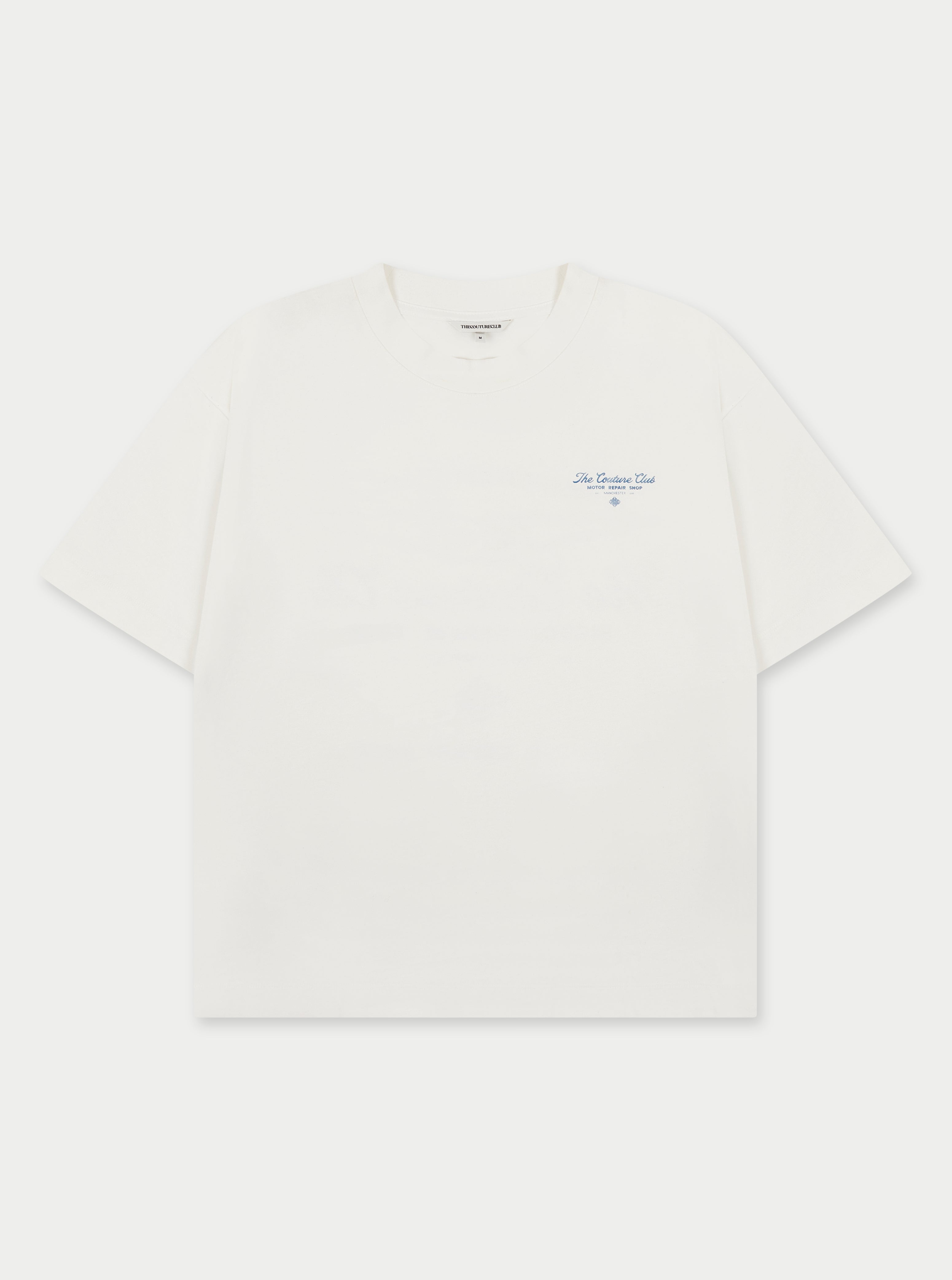MOTOR REPAIR SHOP GRAPHIC T-SHIRT - WHITE BLUE