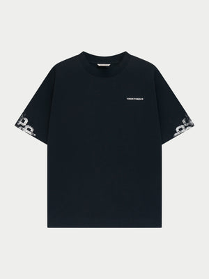CRACKED EMBLEM SLEEVE PRINT T-SHIRT - BLACK WHITE