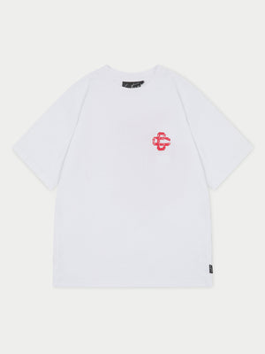 RED CRACKED PRINT EMBLEM RELAXED T-SHIRT - WHITE