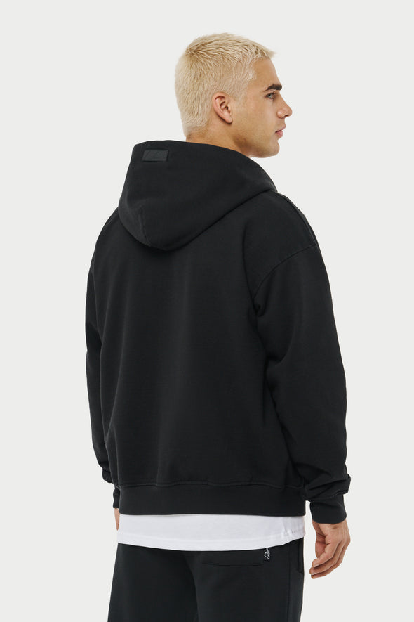EVERYDAY WASHED RELAXED ZIP THROUGH HOODIE - BLACK