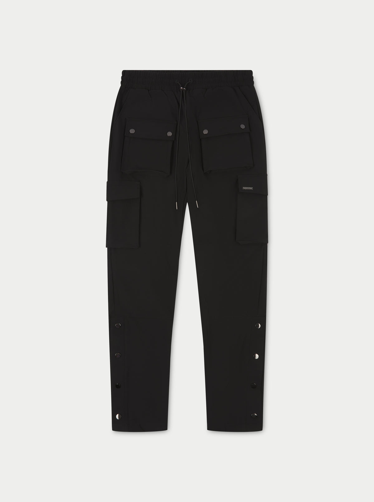 Black Technical Stretch Popper Detail Cargo Pants