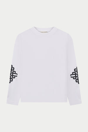 EMBLEM WAFFLE LONG SLEEVE T-SHIRT - WHITE