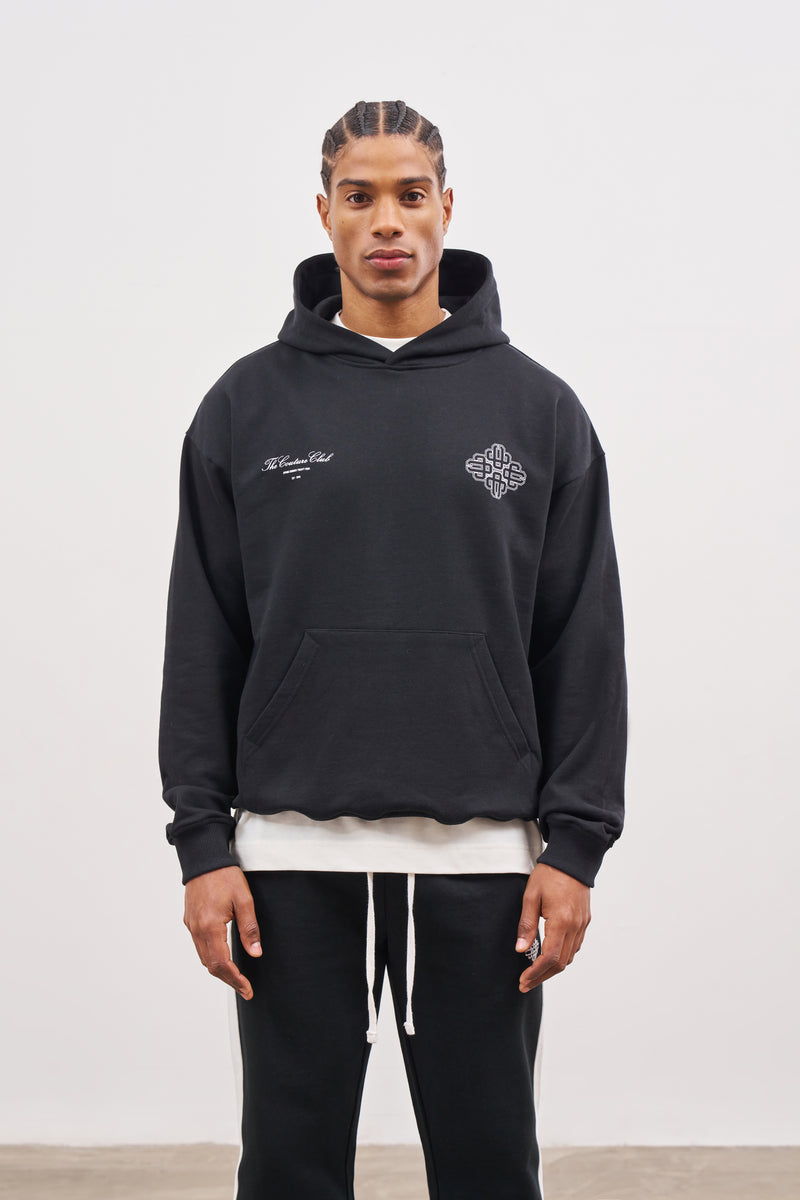 EMBLEM OUTLINE HOODIE - BLACK – The Couture Club