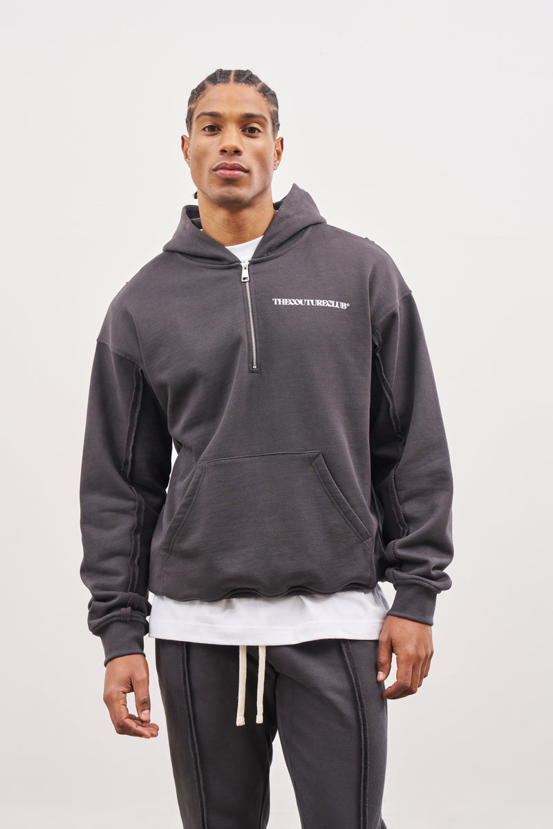 Charcoal Raw Seam Quarter Zip Hoodie | The Couture Club