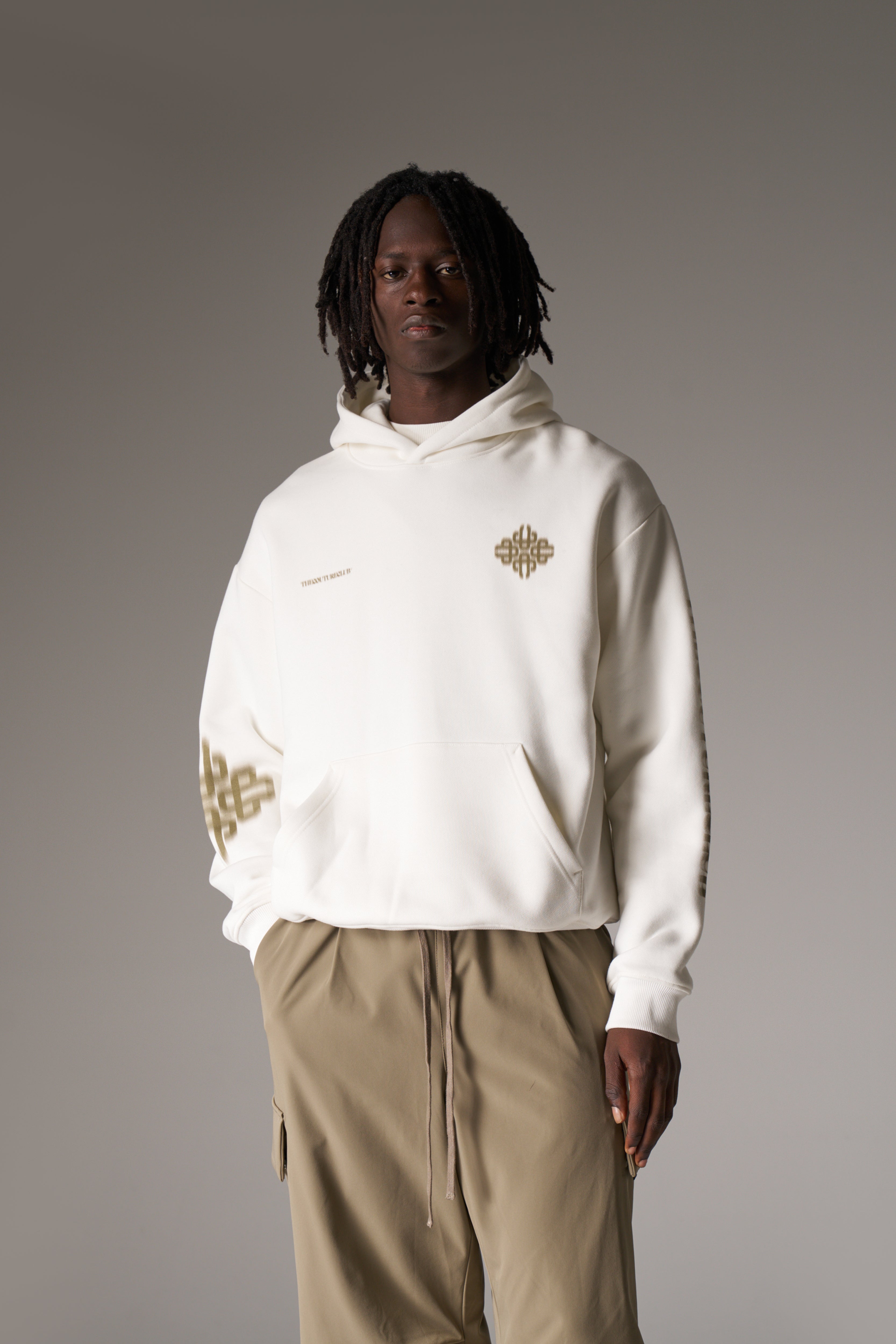 MOTION BLURRED EMBLEM HOODIE - KHAKI