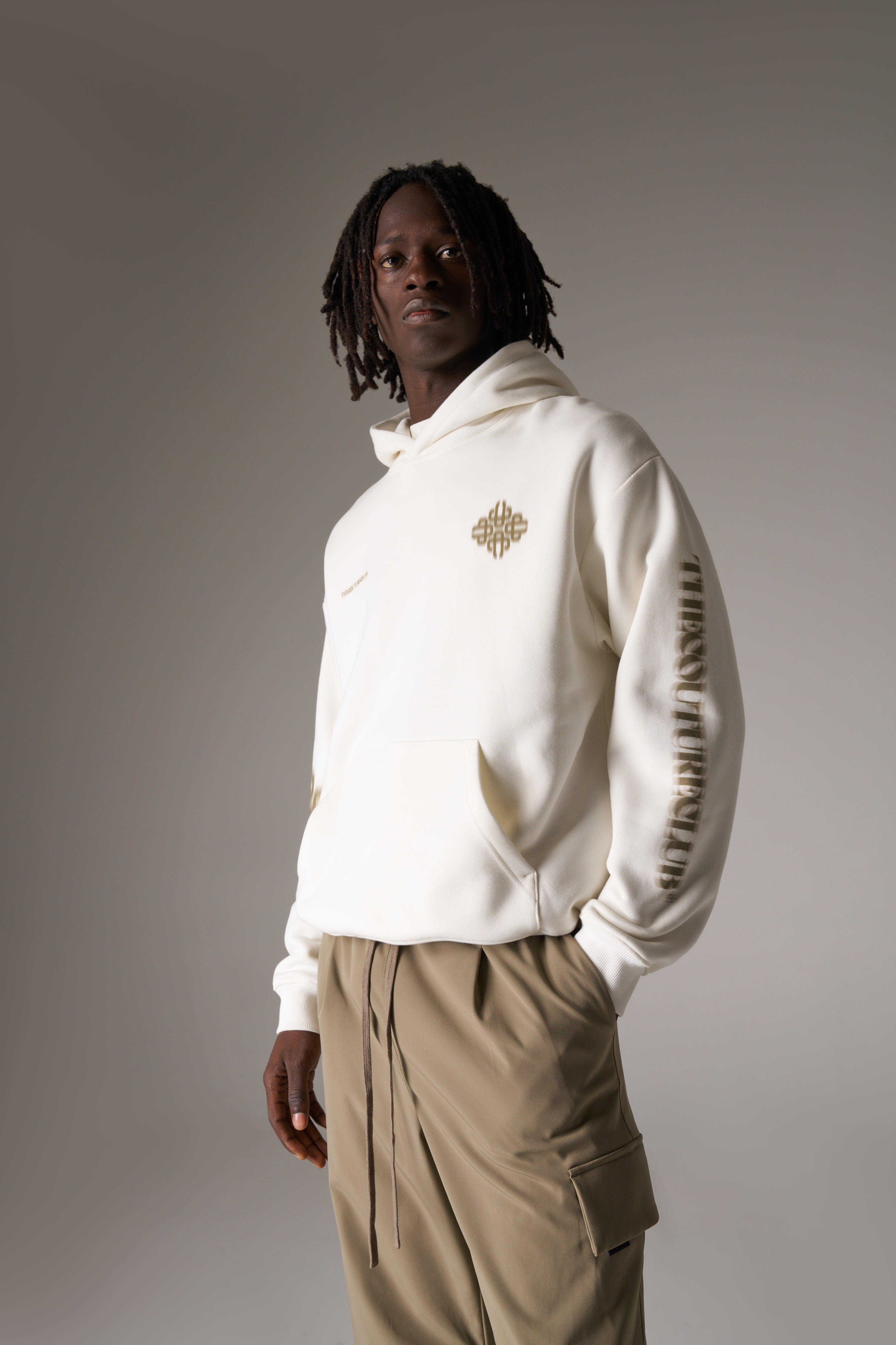MOTION BLURRED EMBLEM HOODIE - KHAKI