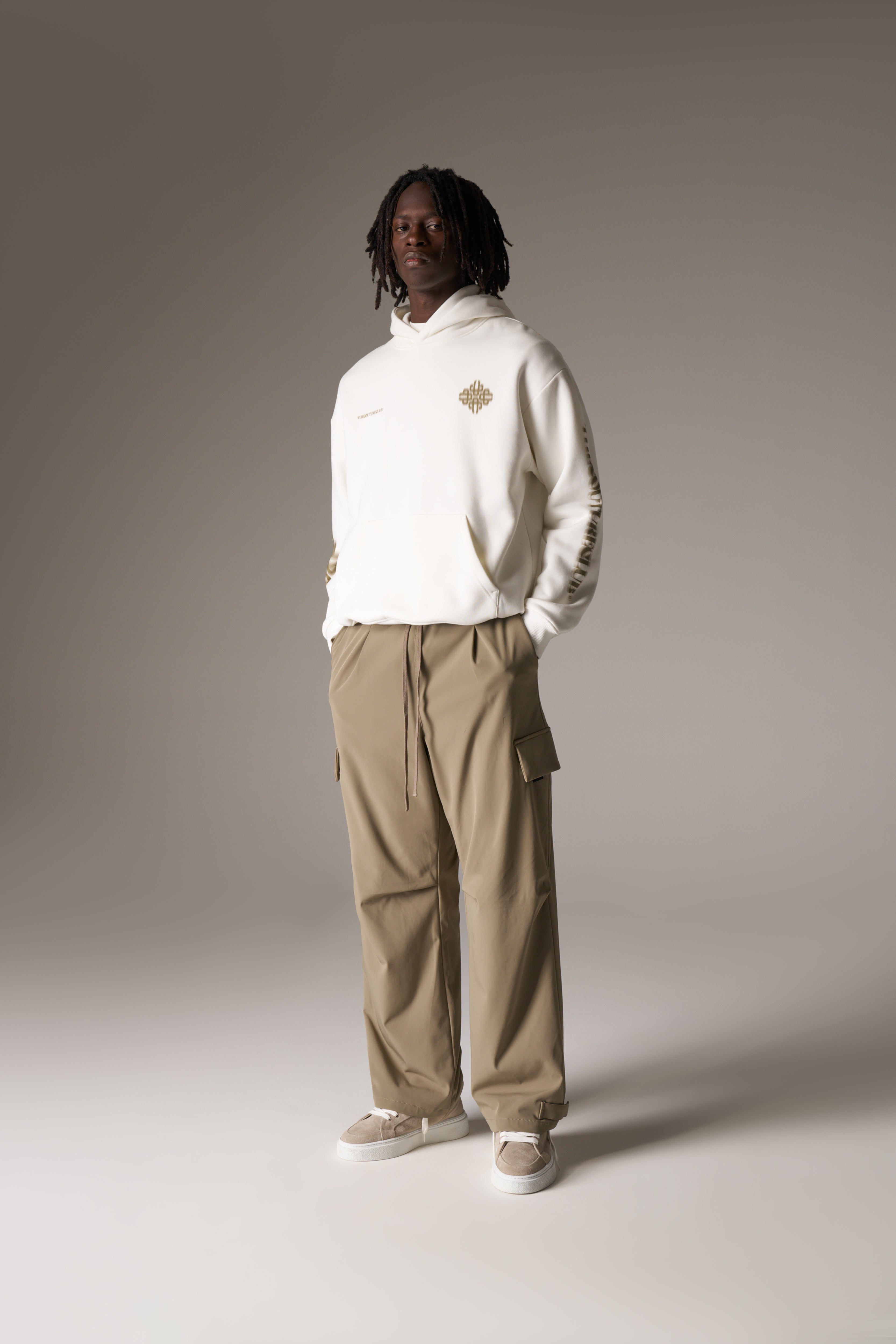 MOTION BLURRED EMBLEM HOODIE - KHAKI