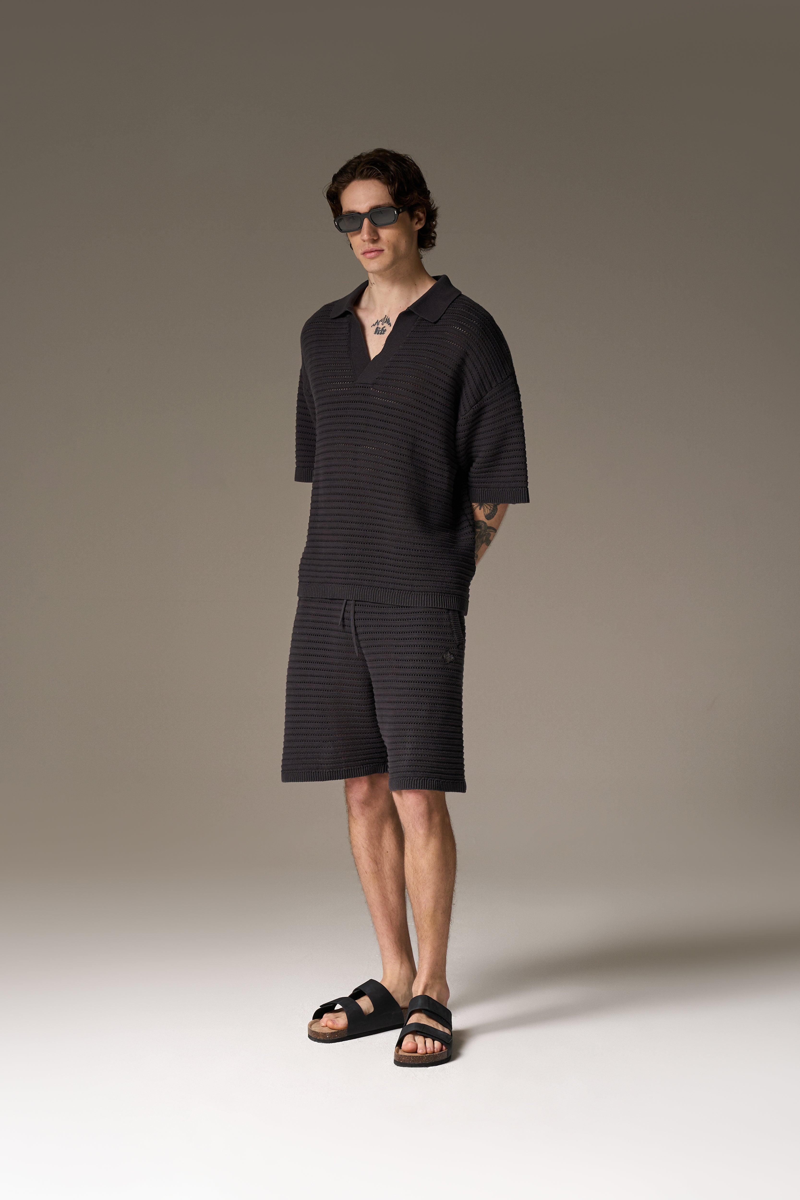 KNITTED POLO SHIRT - CHARCOAL