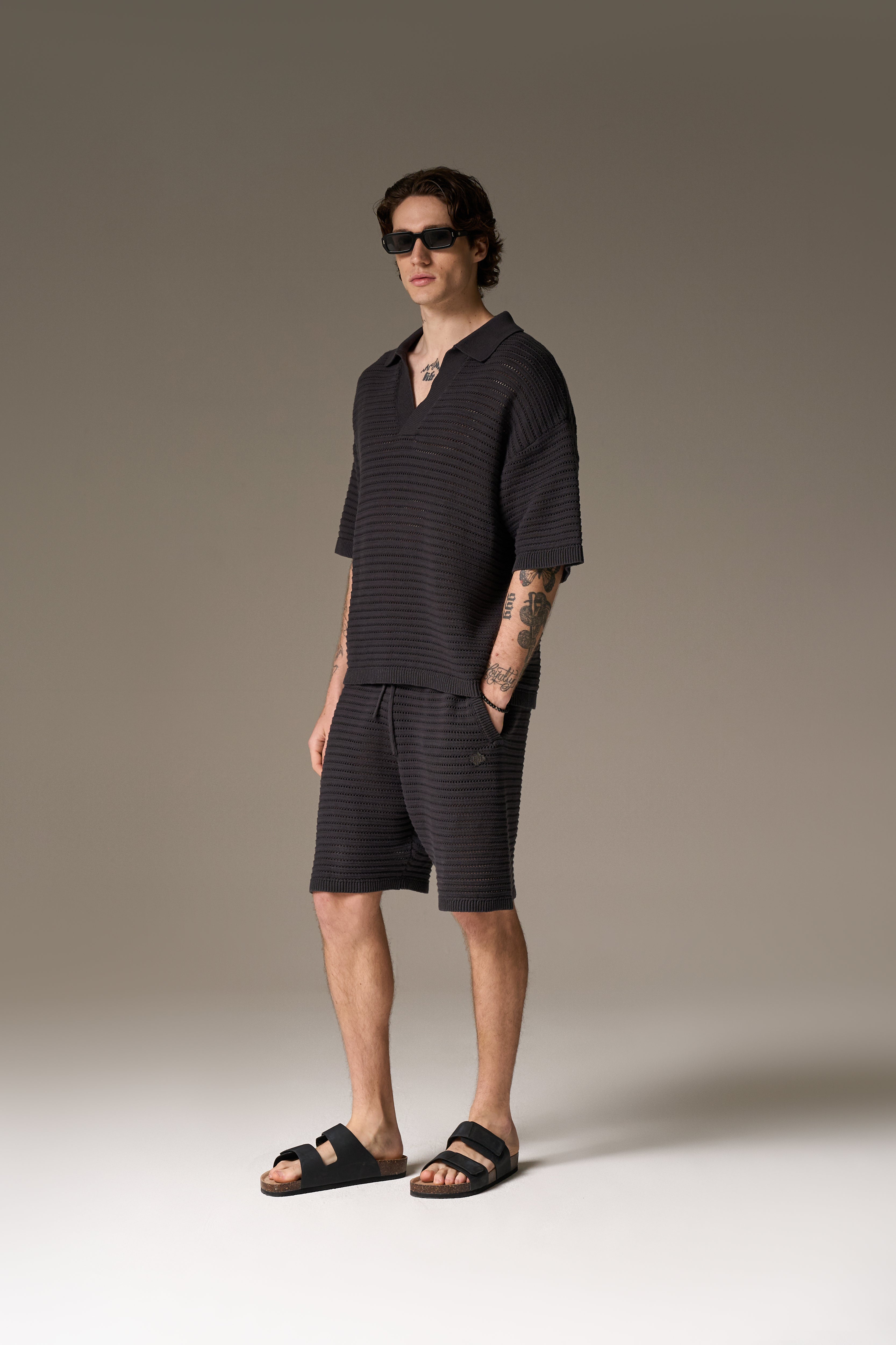 KNITTED POLO SHIRT - CHARCOAL