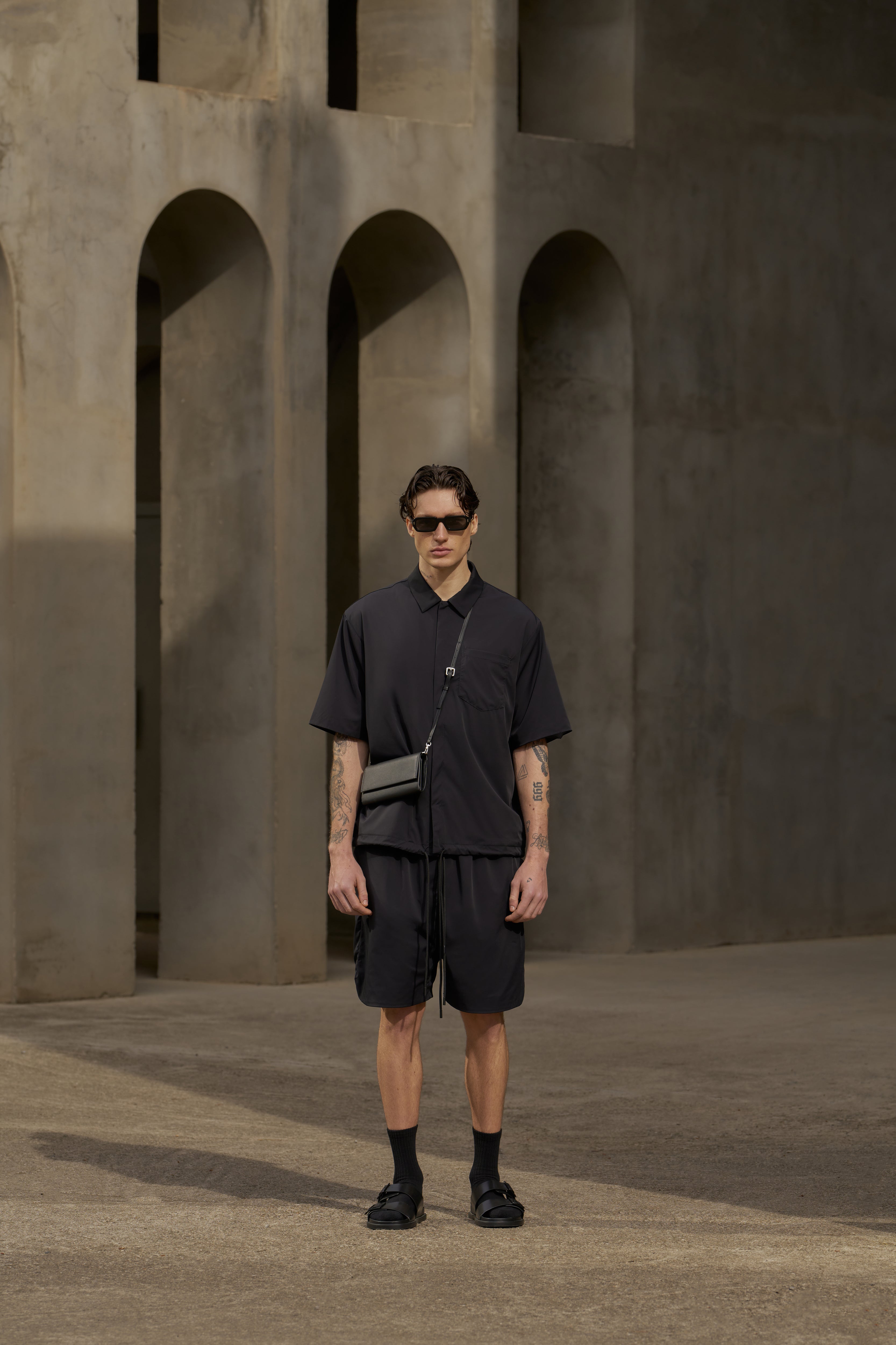 NYLON DRAWCORD SHIRT - BLACK